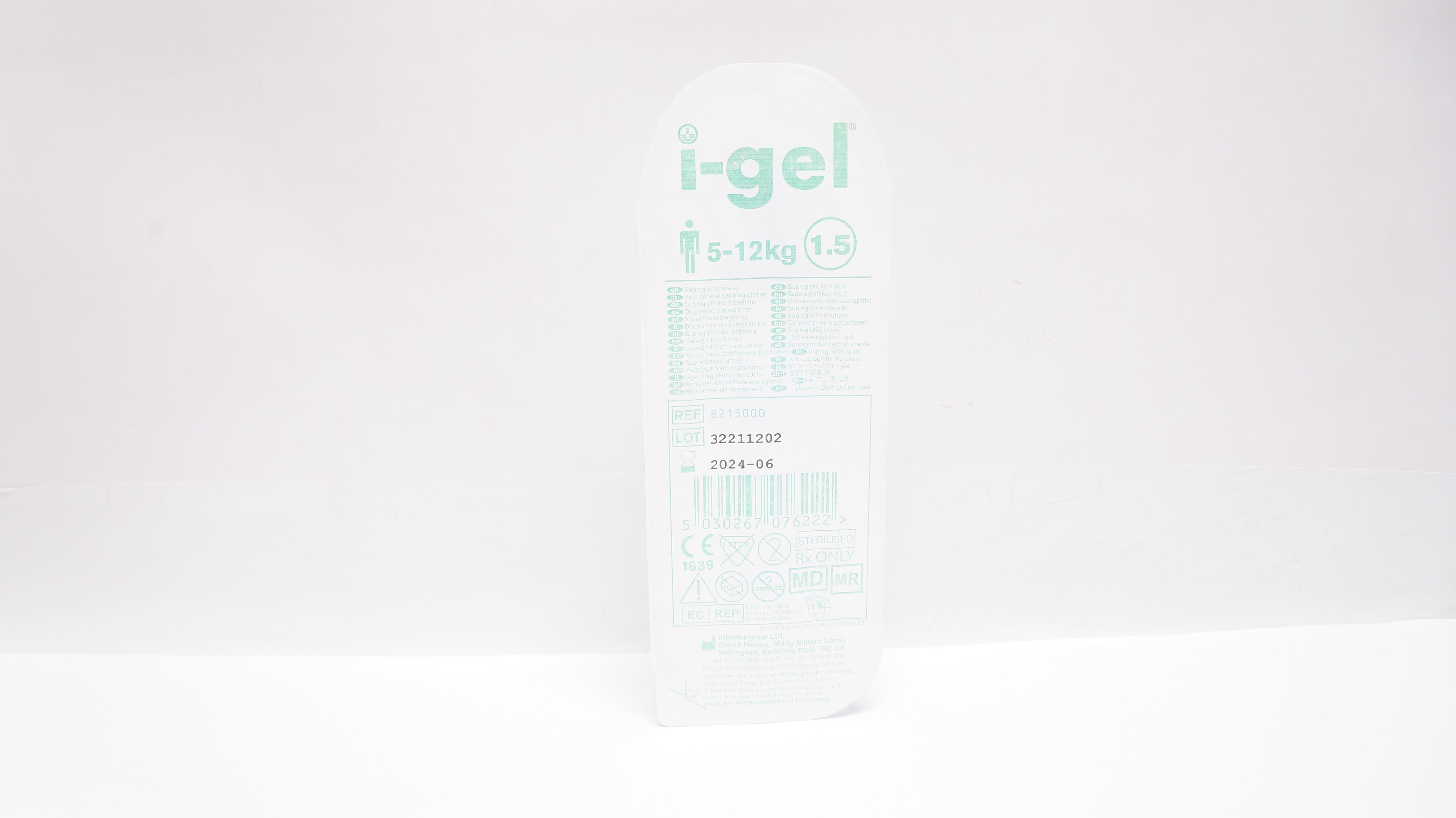 Intersurgical 8215000 I-Gel Supraglottic Airway  5-12 kg Size 1.5