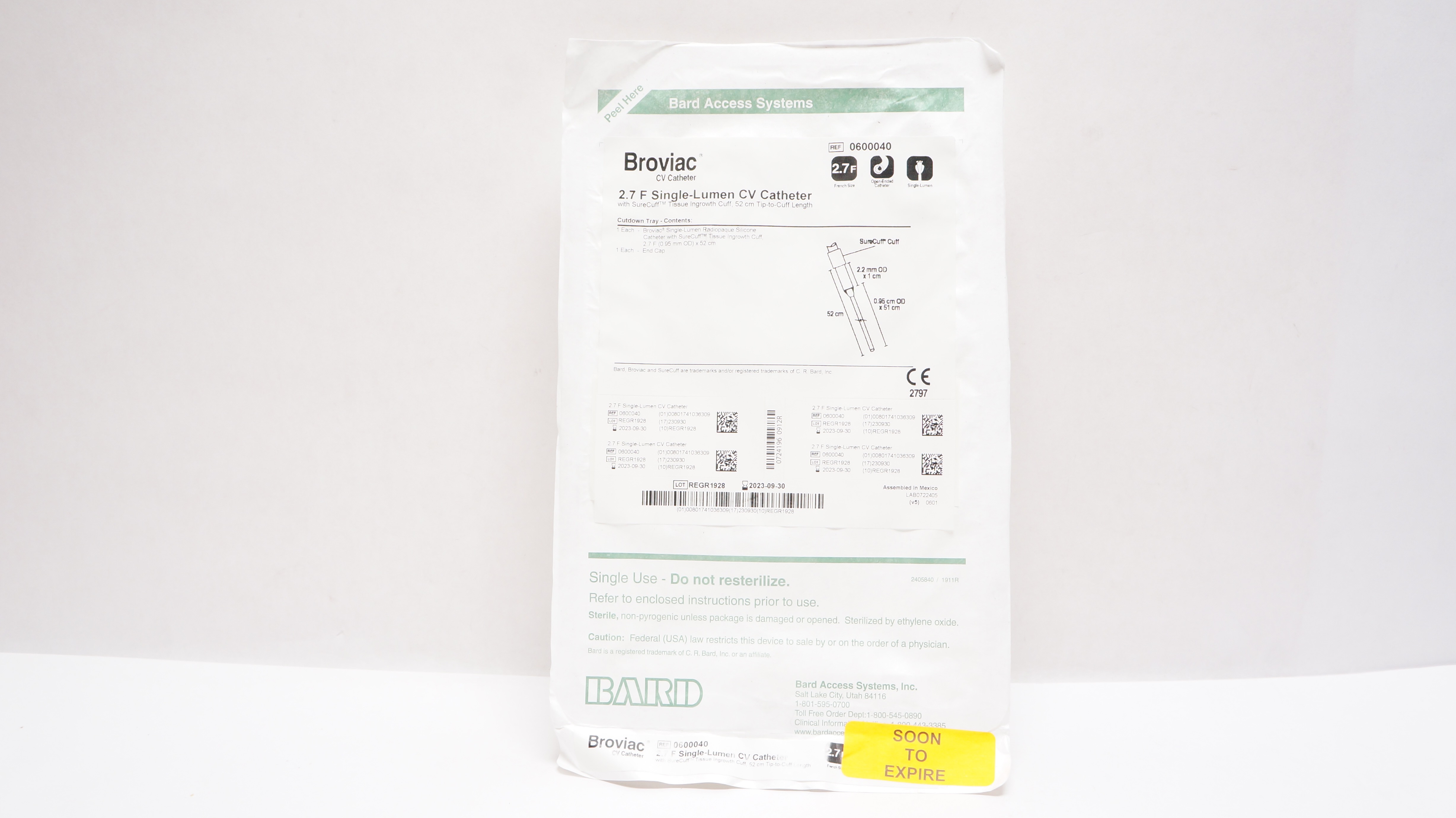 Bard 0600040 Broviac Single-Lumen CV Cath. 2.7F x 52cm (x)