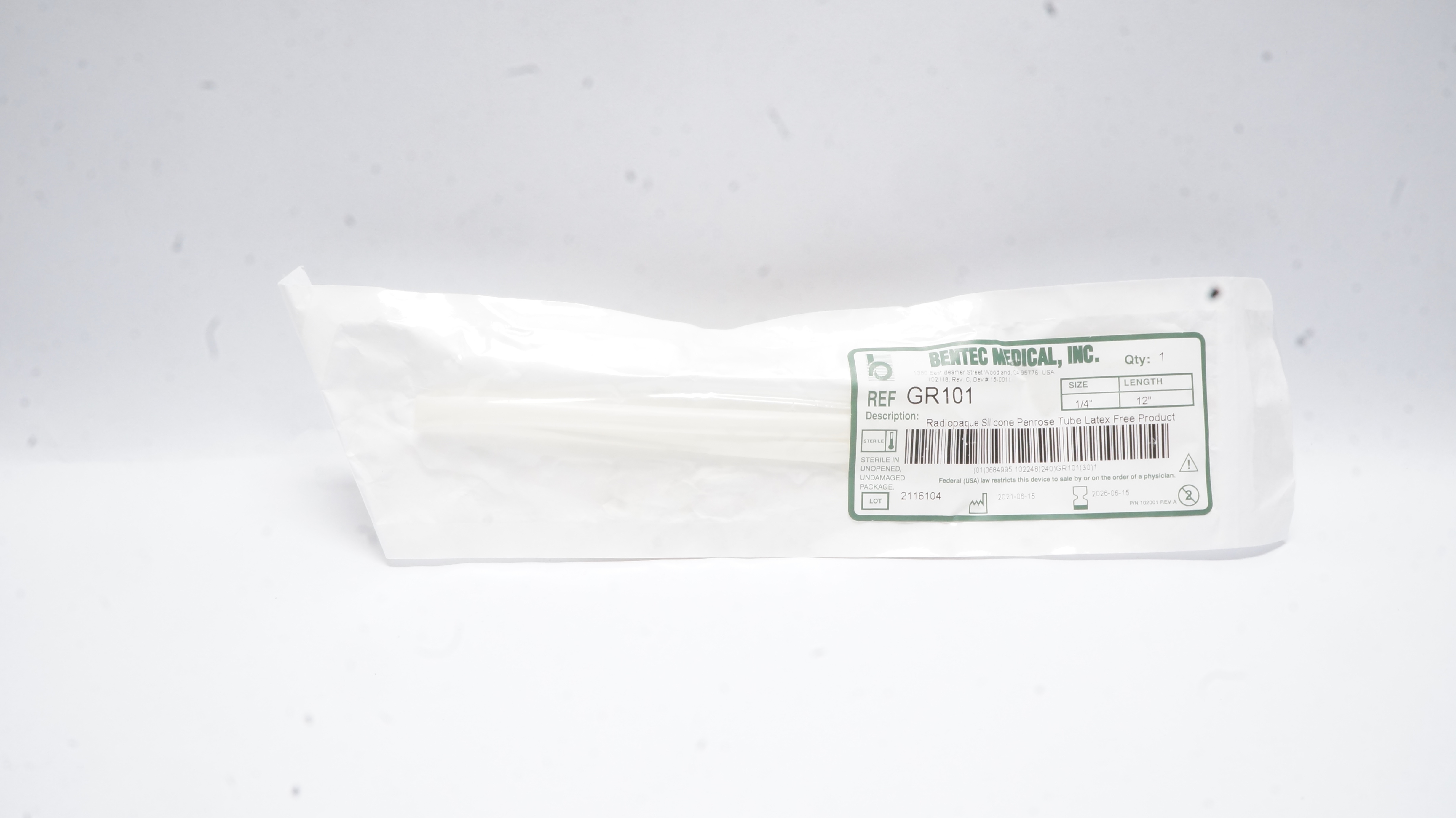 Bentec Medical GR101 Silicone Prenrose Tube, 1.4inch OD x 12inch Length