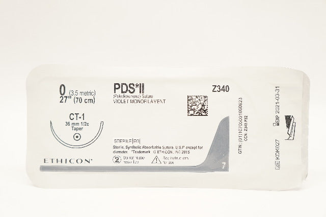 Ethicon Z340 0 PDS II Polydioxanone Stre CT-1 36mm 1/2c Taper 27inch (x)