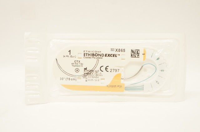 Ethicon X865 1 Ethibond Excel CTX 48mm 1/2c Taper, 30inch