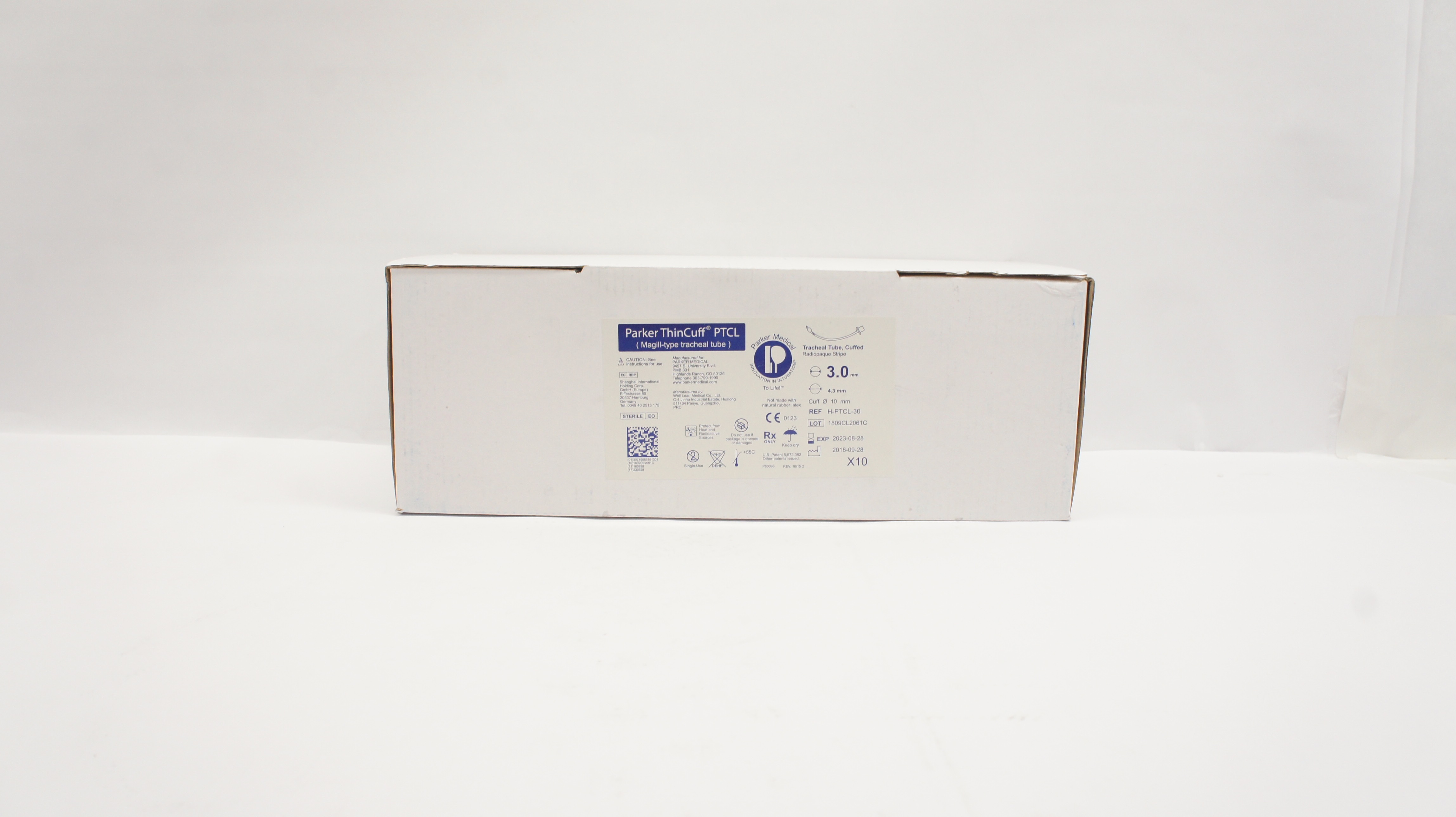 Parker Medical H-PTCL-30 ThinCuff PTCL Magill-Type Tracheal Tube (x)-Box of 10