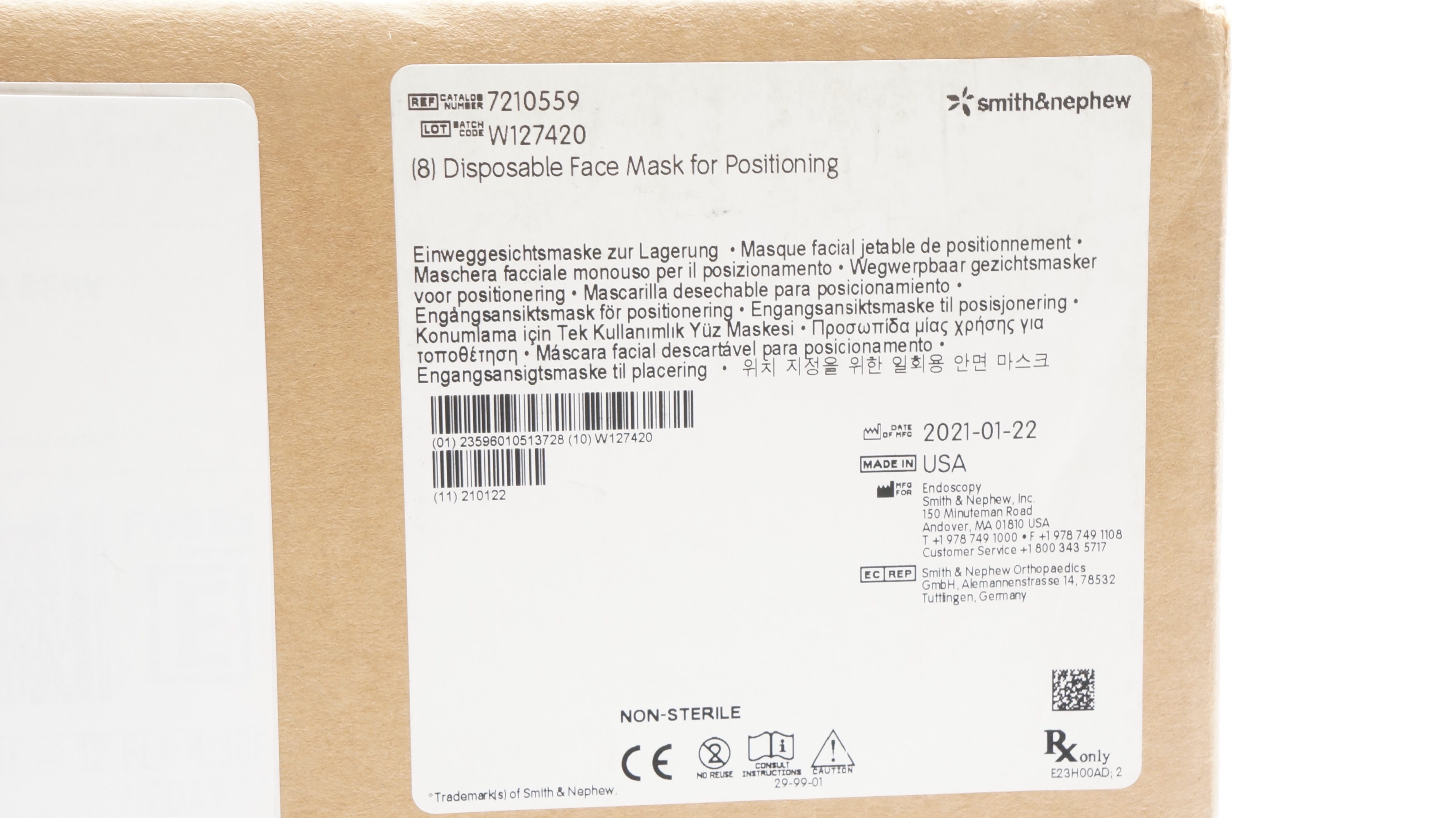 Smith&Nephew 7210559 Disposable Face Mask for Positioning - Case of 8