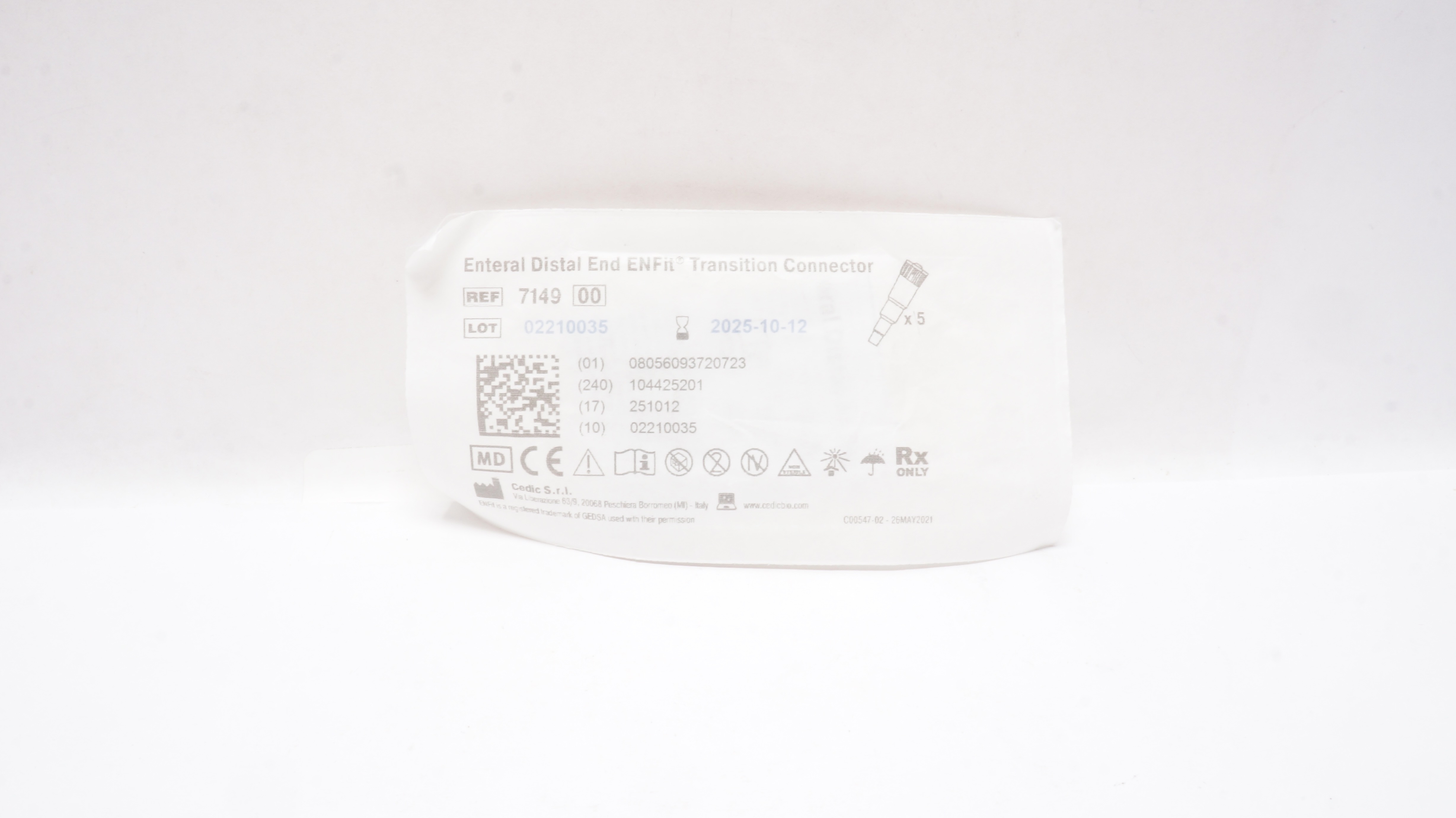 Halyard 7149 Cedic ENTERAL DISTAL END ENFit TRANSITION CONNECTOR - Pack of 5