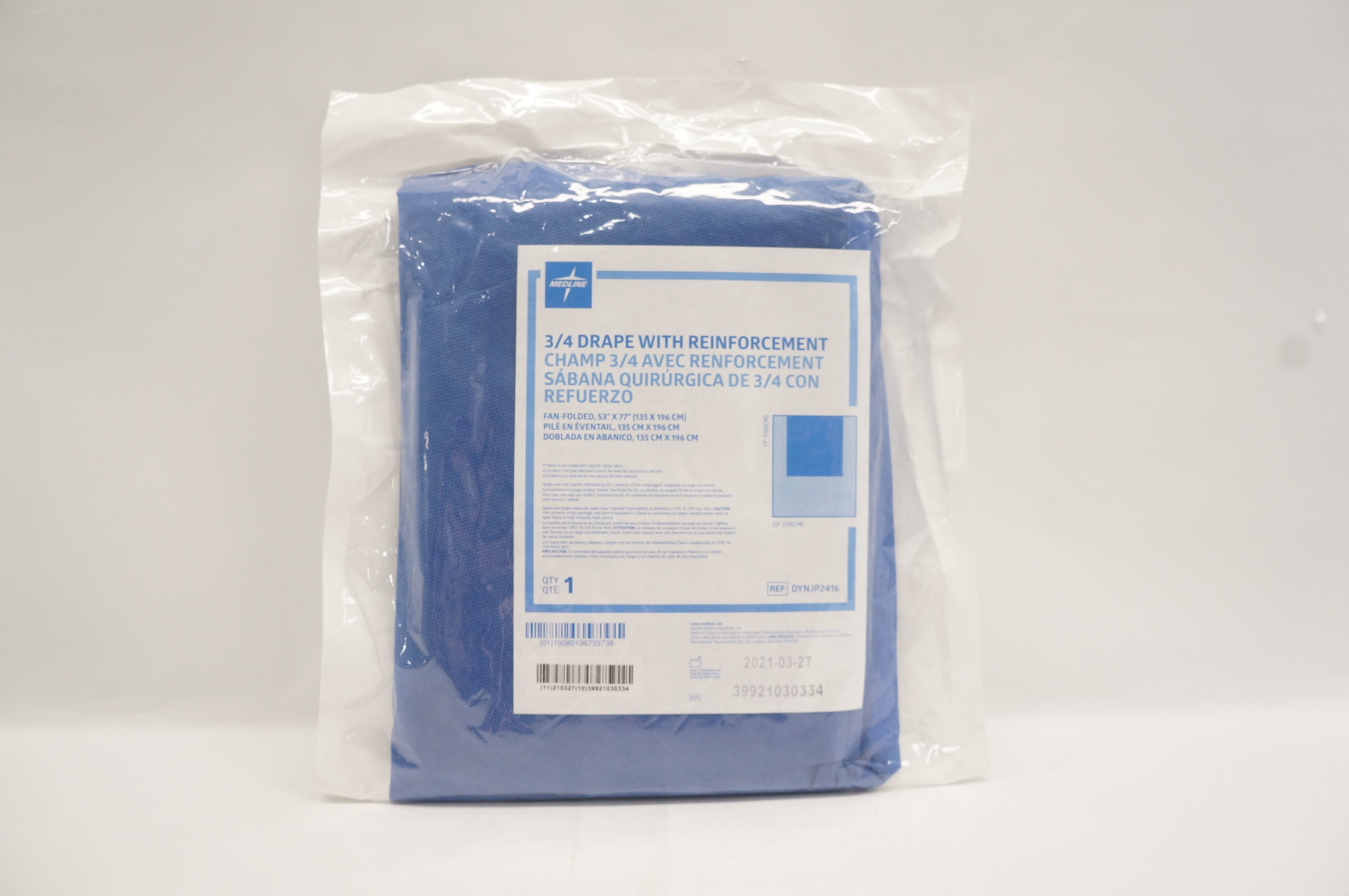 Medline DYNJP2416 3/4 Drape with Reinforcement, Fan-Folded 53 inch x 77 inch