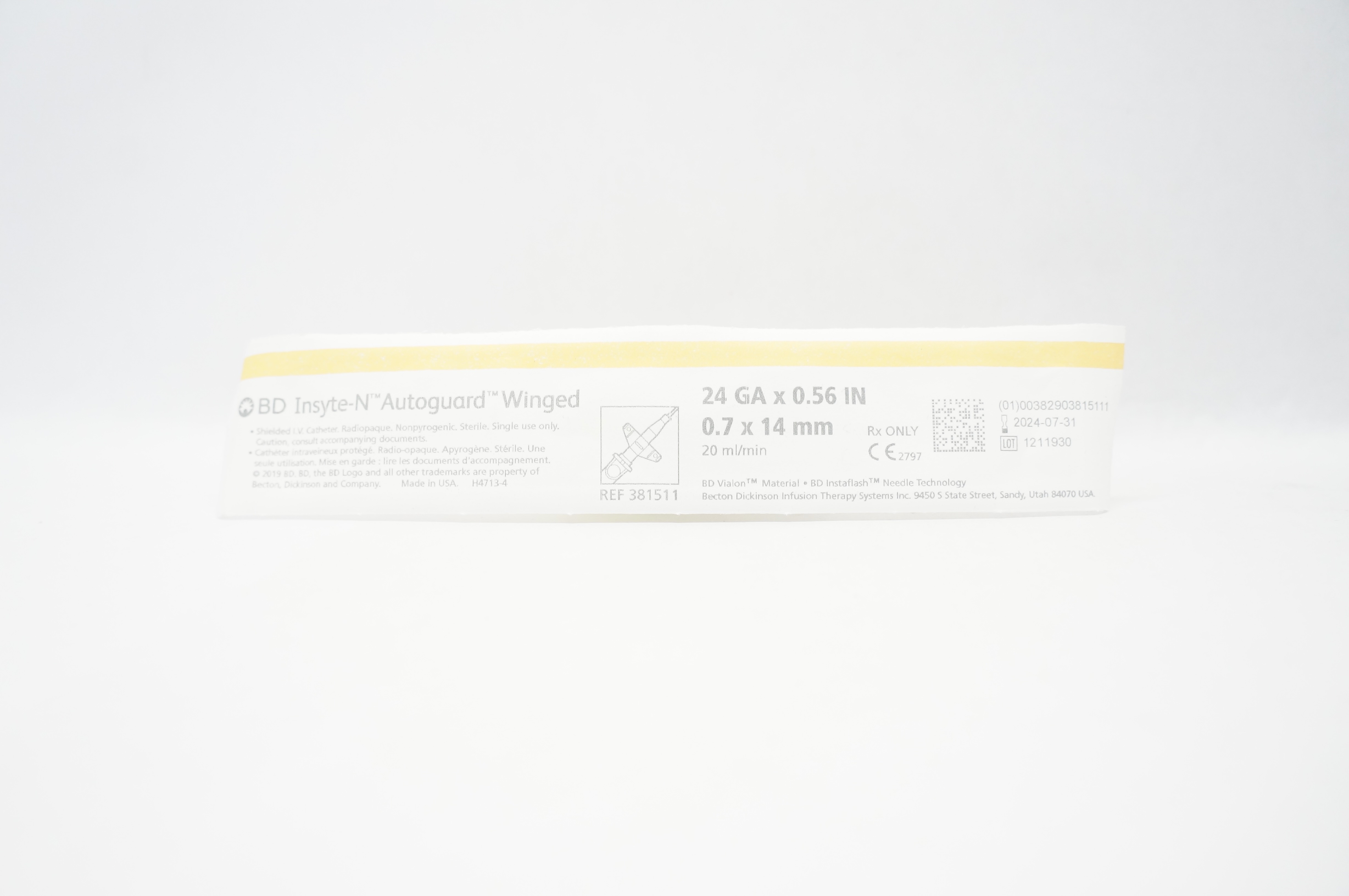 BD 381511 BD Insyte-N Autoguard Shielded I.V. Cath. Winged 24Ga x 0.56 inch