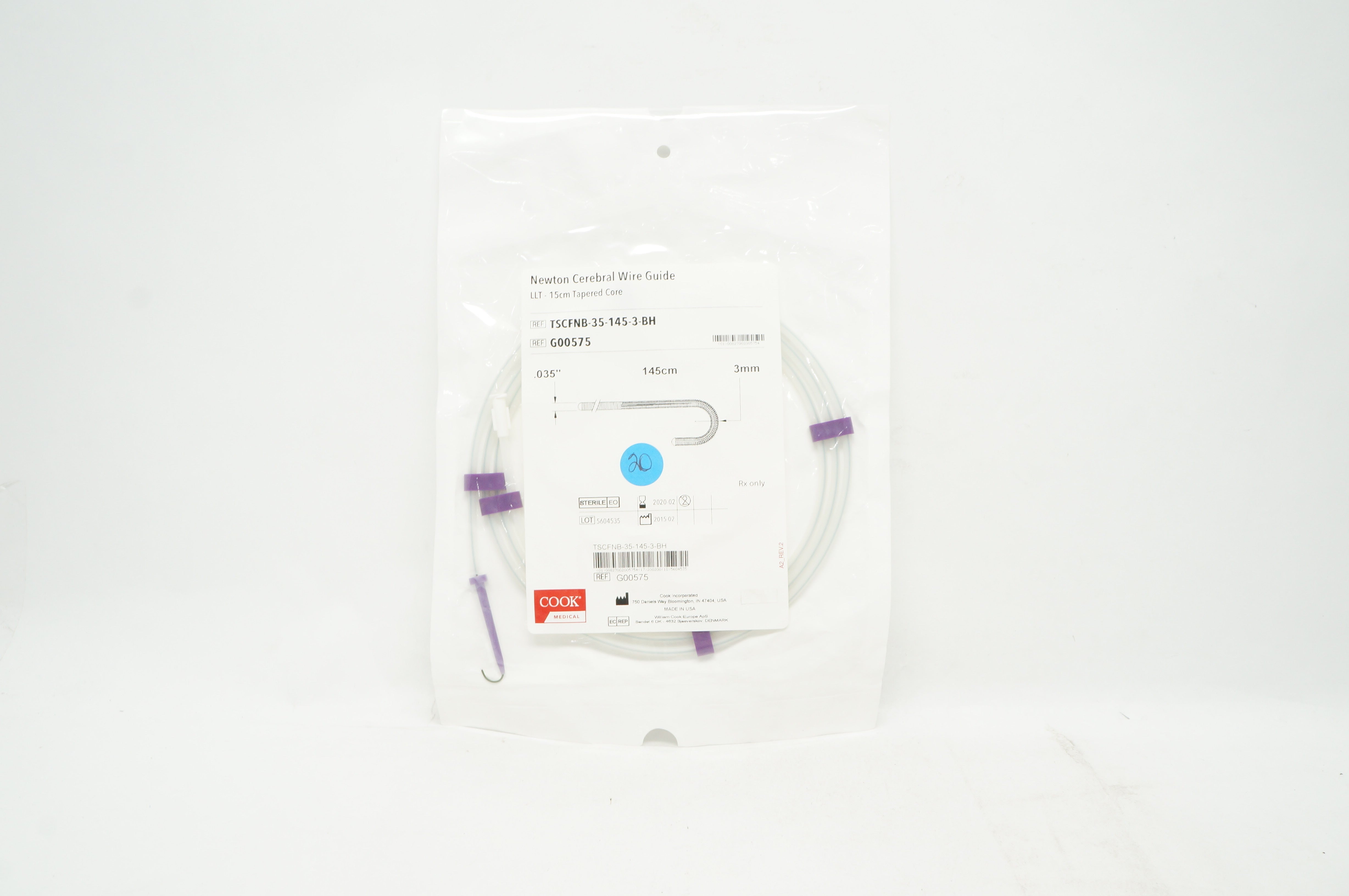 Cook Medical G00575 Newton Cerebral Wire Guide .035inch 145cm 3mm (x)