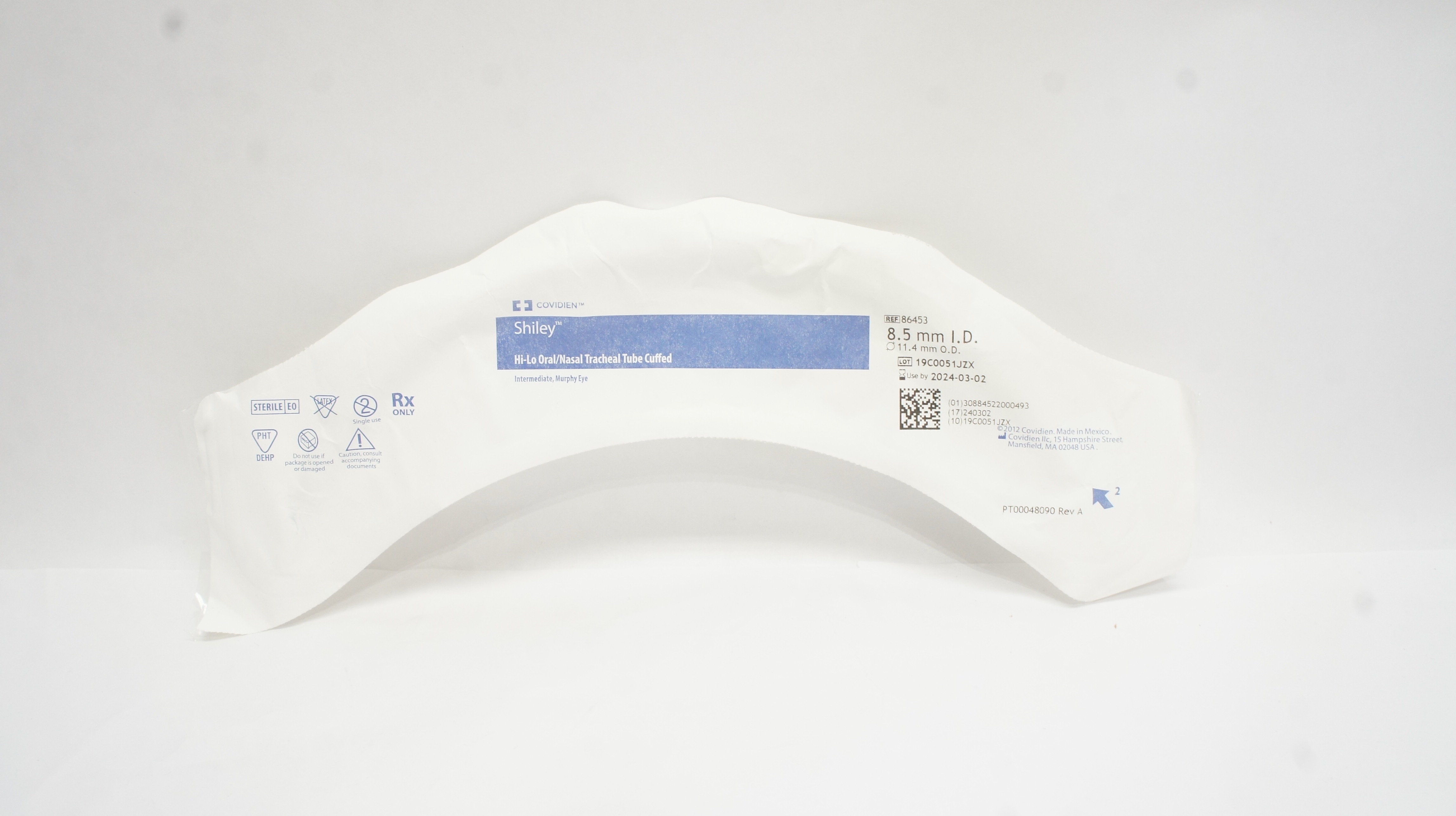 Covidien 86453 Shiley Hi-Lo Oral/Nasal Tracheal Tube Cuffed 8.5mm ID x 11.4mm OD