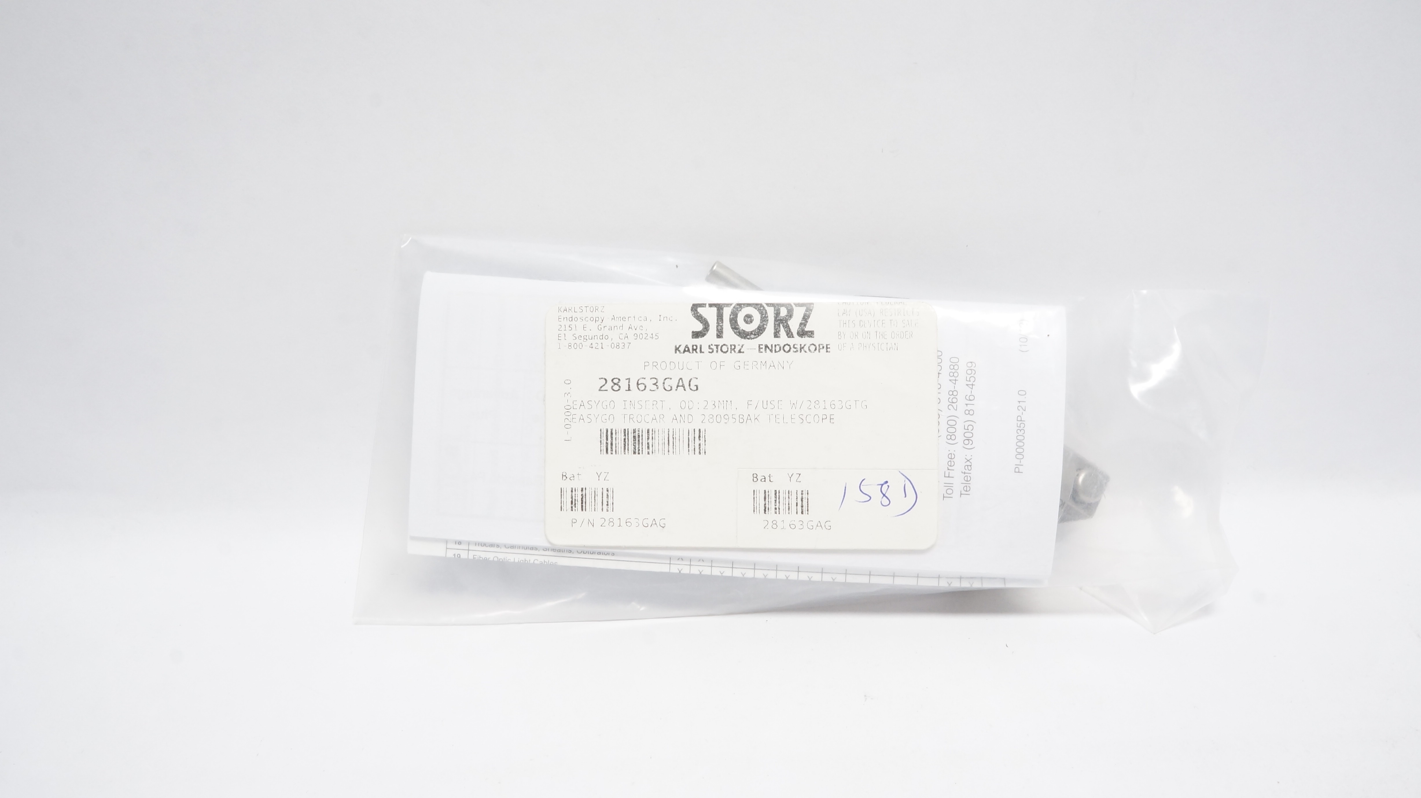 Karl Storz Endoscopy 28163GAG Easygo Insert, 23mm