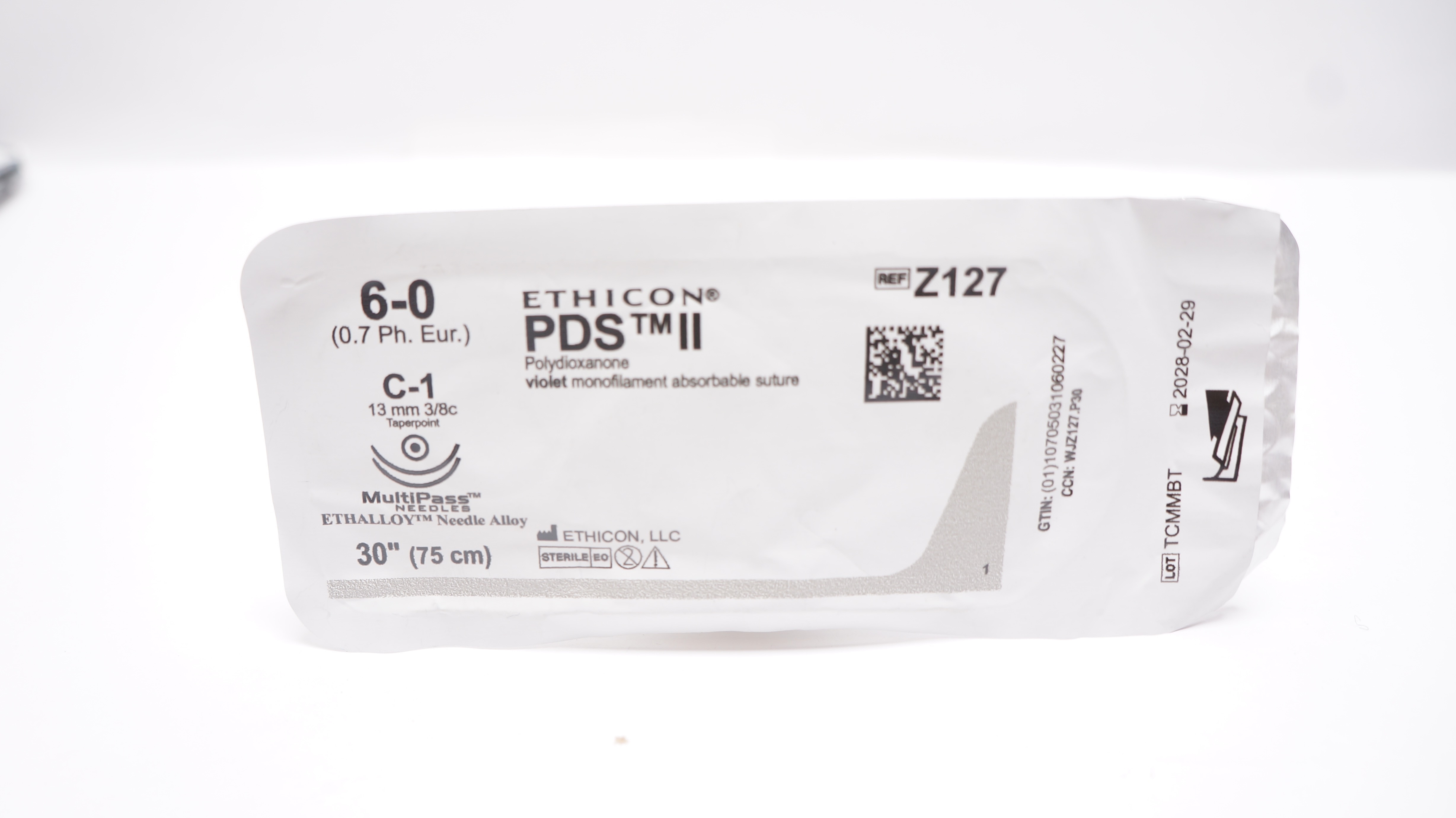 Ethicon Z127 6-0 PDS II Polydioxanone Stre C-1 13mm 3/8c Taper, 30inch
