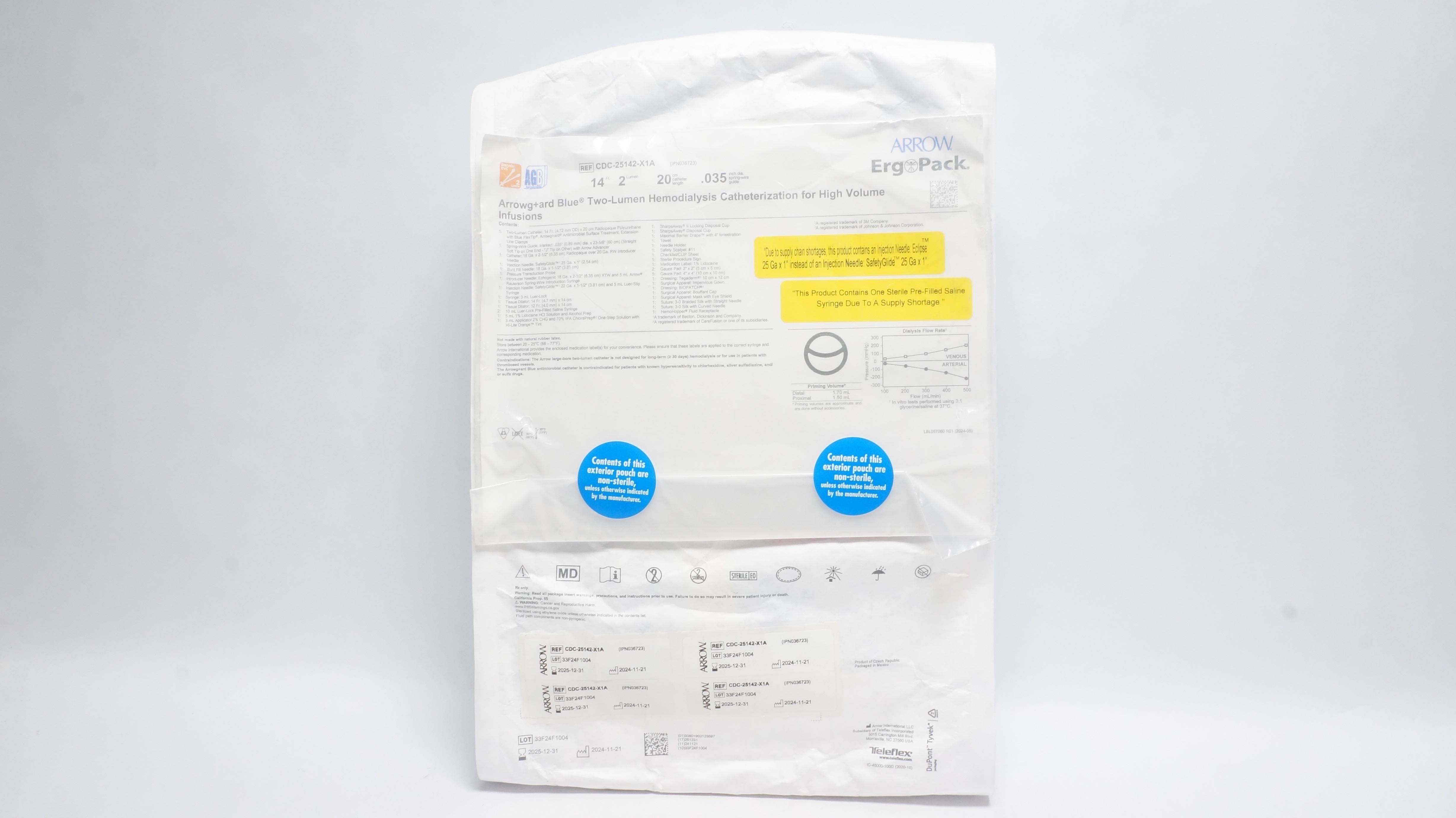 Arrow CDC-25142-X1A Two-Lumen Hemodialysis Cath. Kit 14Fr x 20cm (x)
