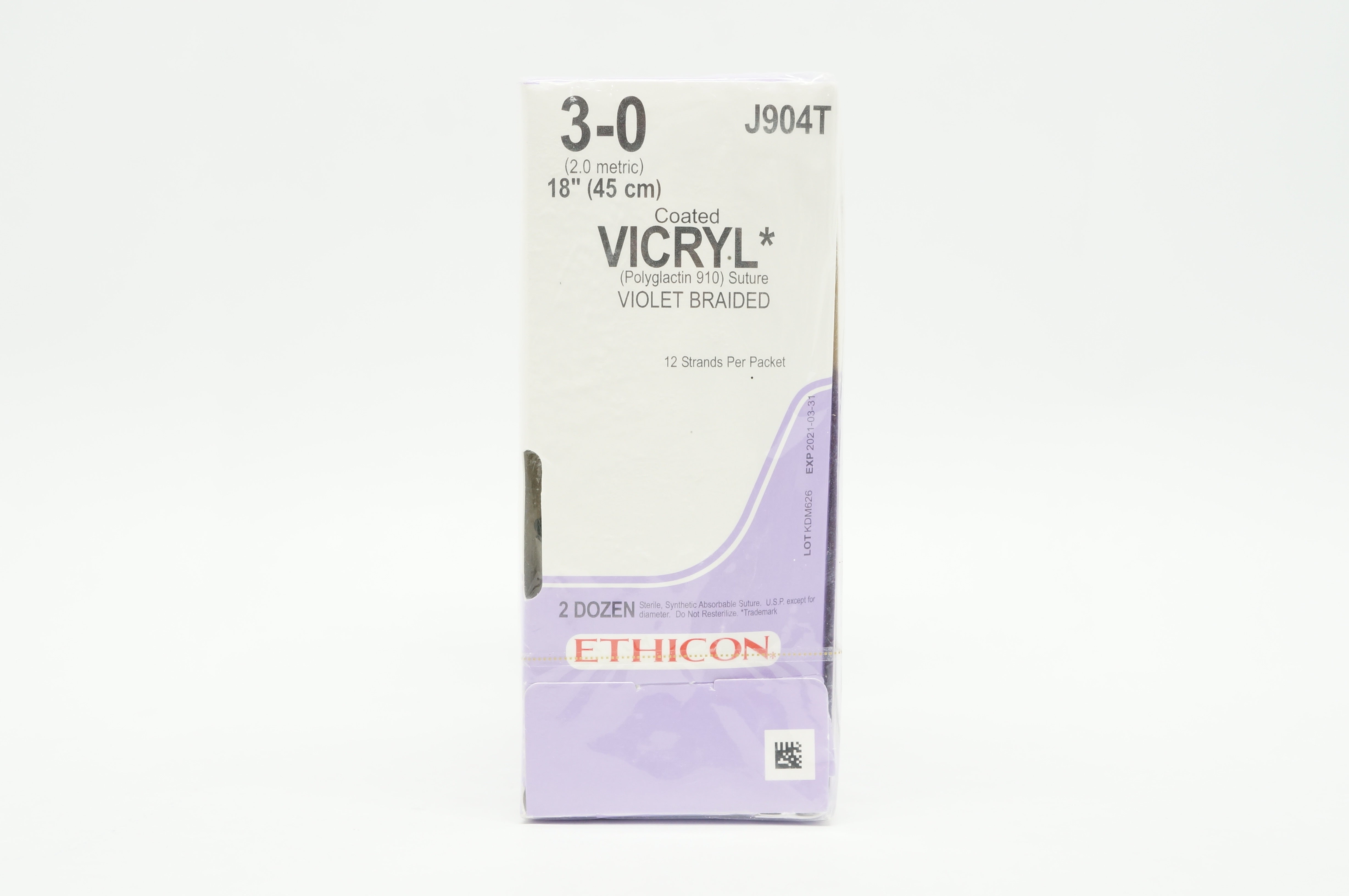 Ethicon J904T 3-0 Vicryl Absorbable Braided Polyglactin, 18inch - Box of 24