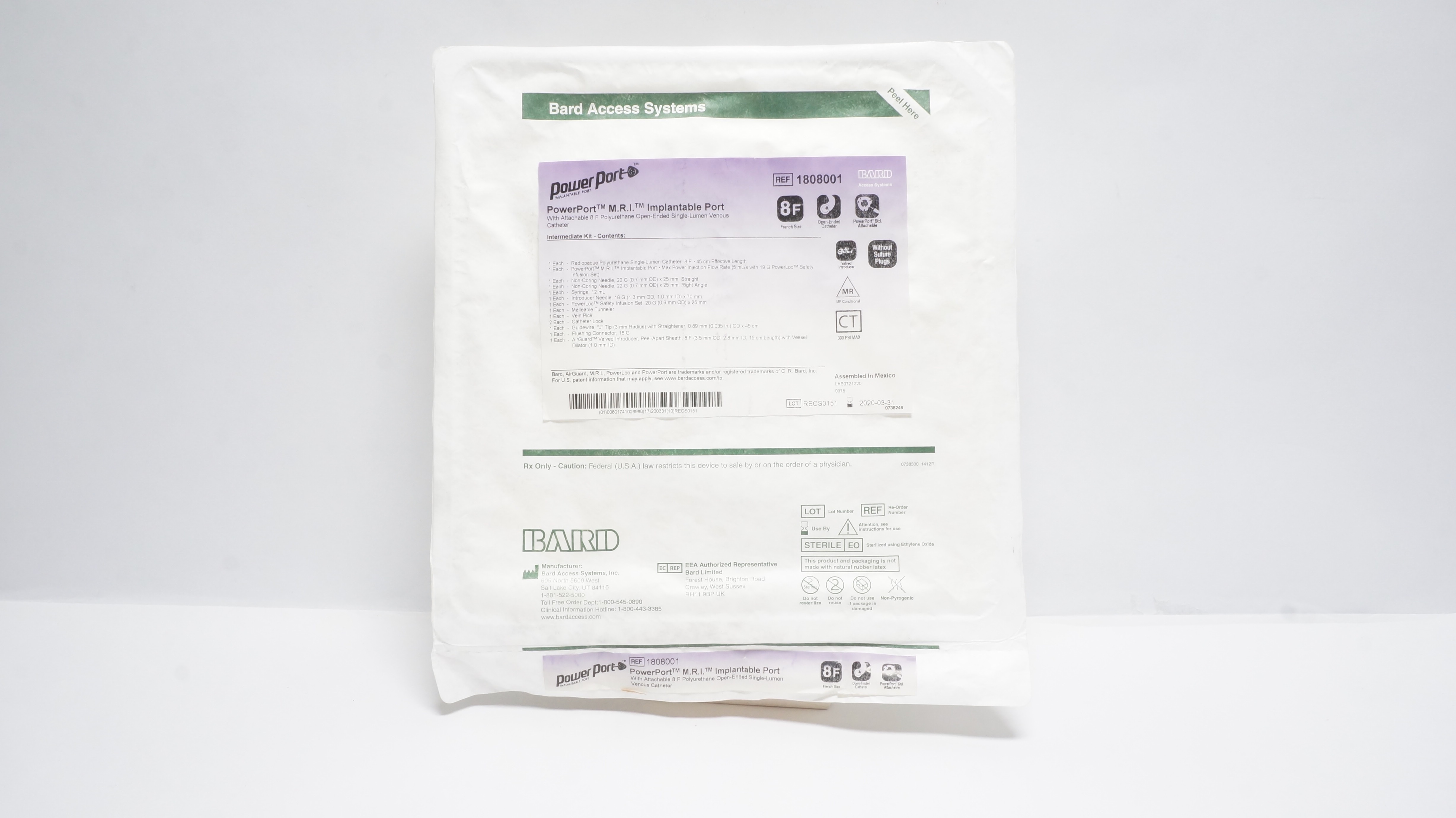 Bard 1808001 PowerPort M.R.I. Implantable Port 8F (x)