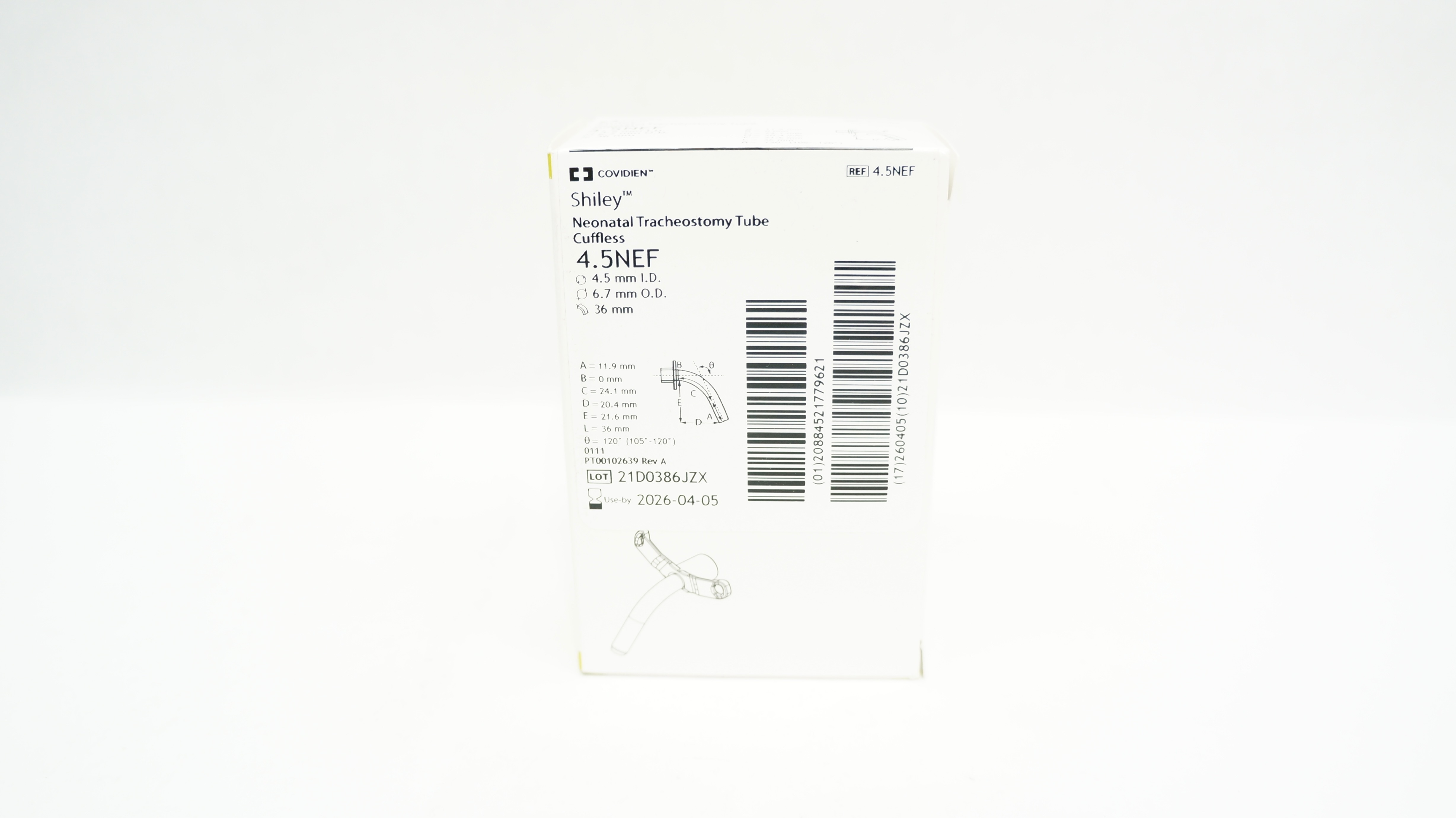 Covidien 4.5NEF Shiley Neonatal Tracheostomy Tube 4.5mm ID x 6.7mm OD x 36mm
