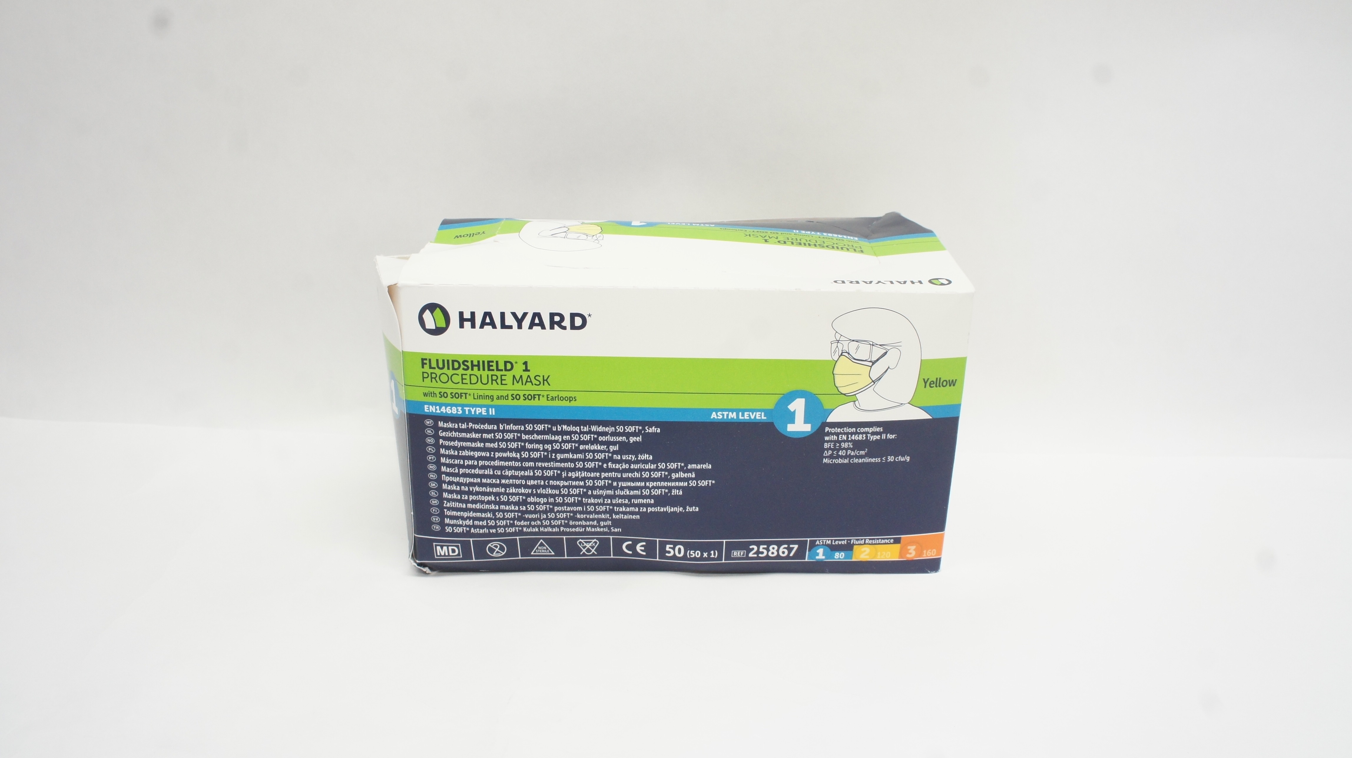 Halyard 25867 FLUIDSHIELD 1 Procedure Mask, w/SO Soft Lining - Box of 50