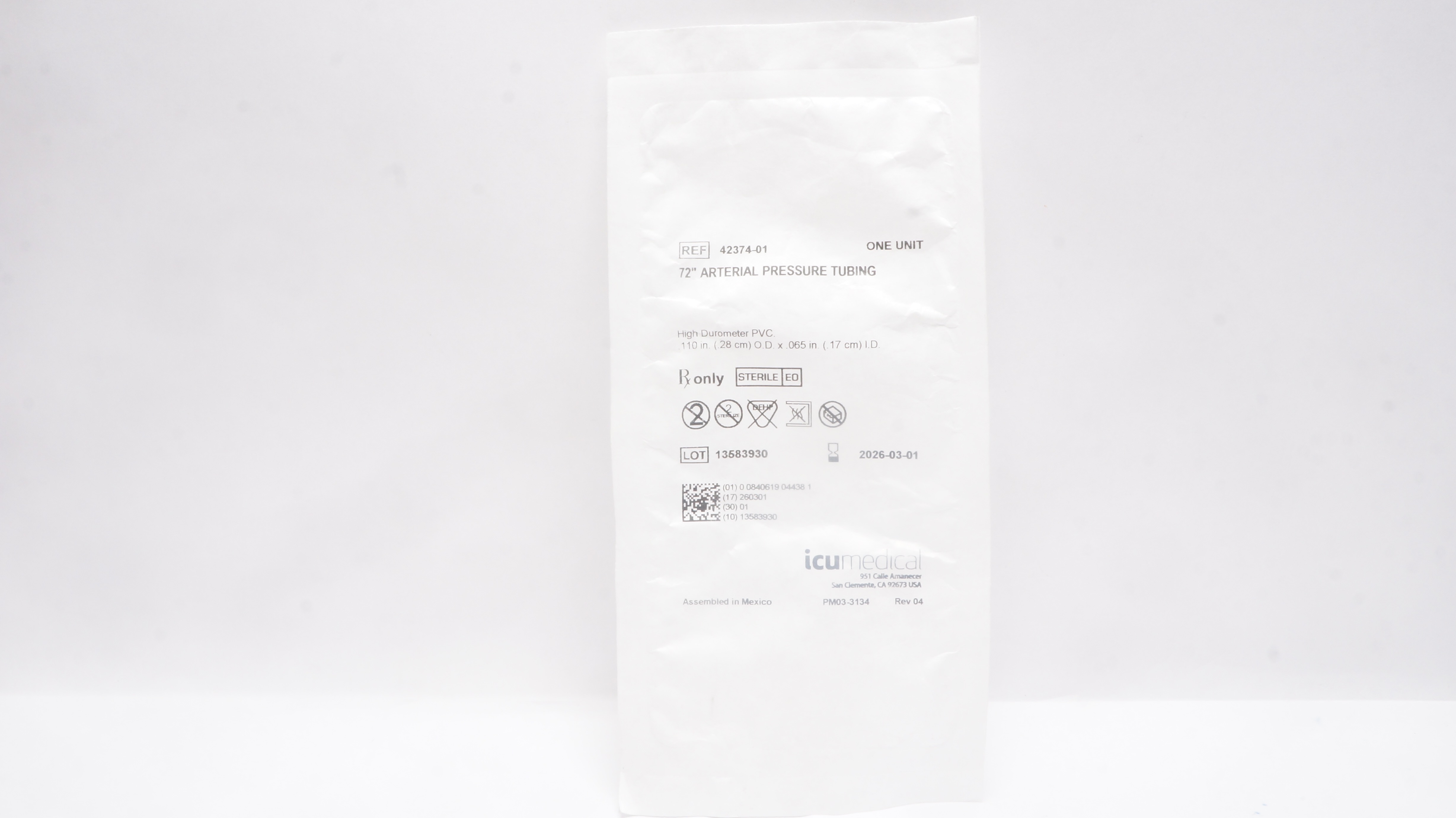 ICU Medical 42374-01 Arterial Pressure Tubing 72 inch