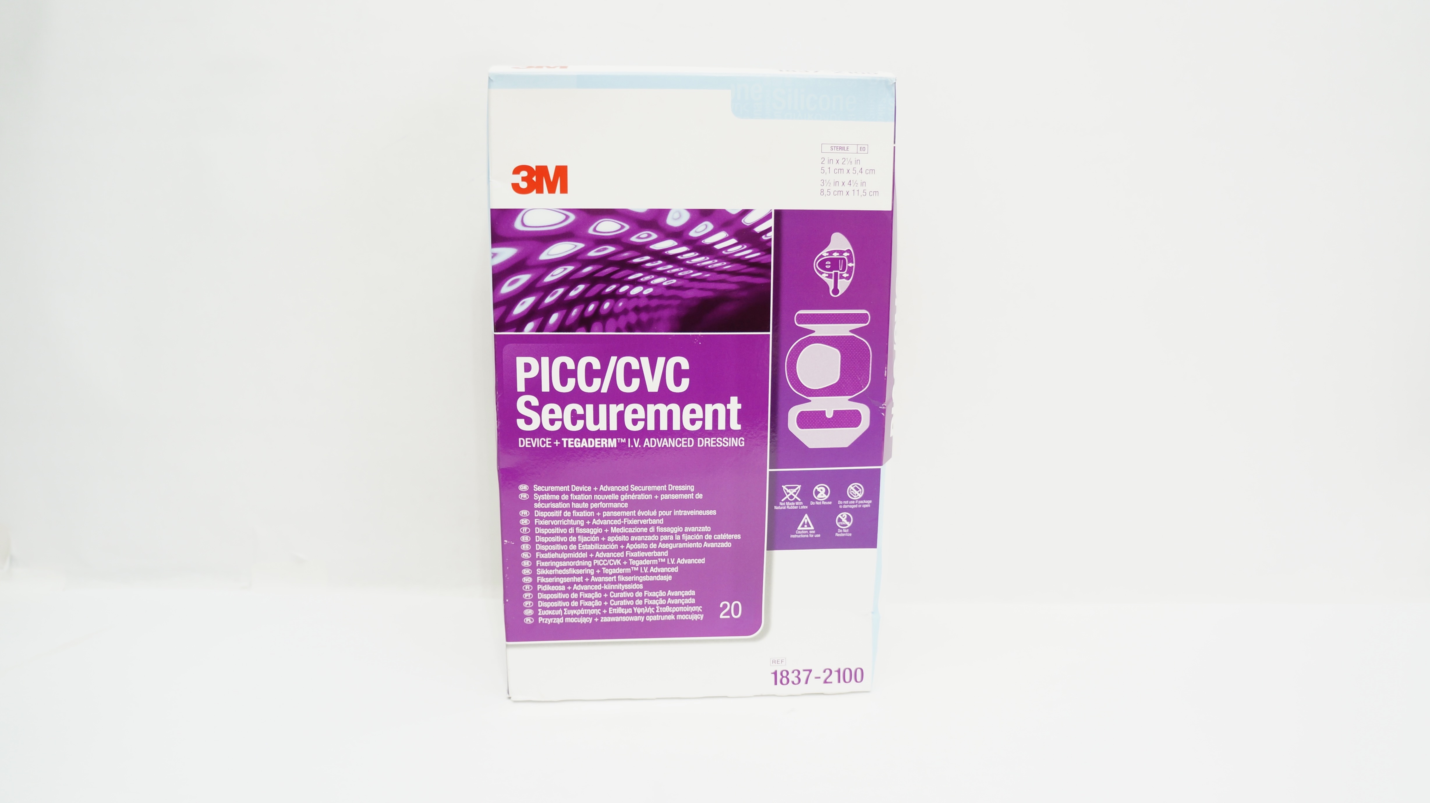 3M 1837-2100 PICC/CVC Securement Device +Dressing 2 x 2-1/8inch - Box of 20