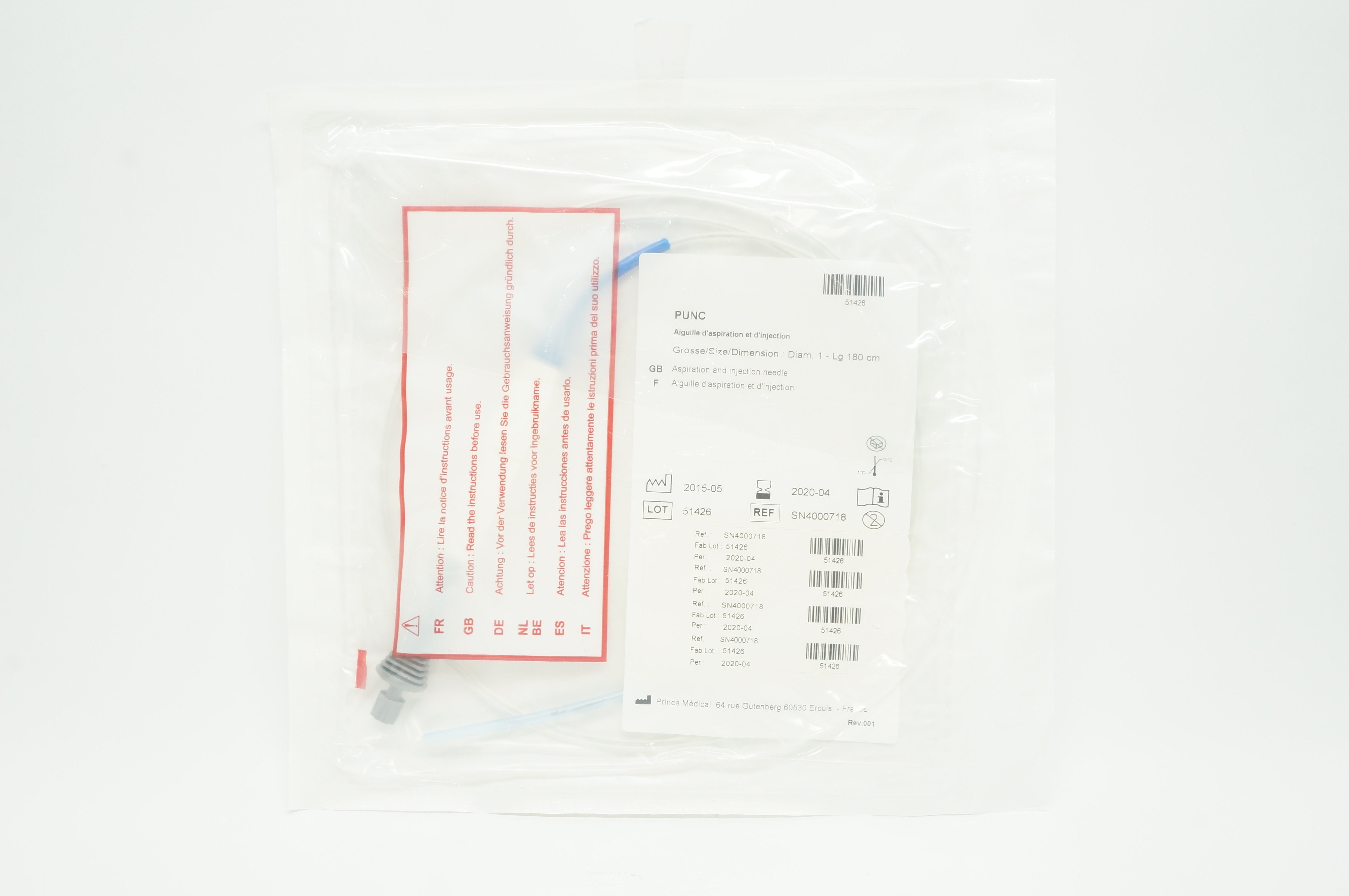 Prince Medical SN4000718 Aspiration and Infection Ndle, Diam. 1 - L. 180cm (x)