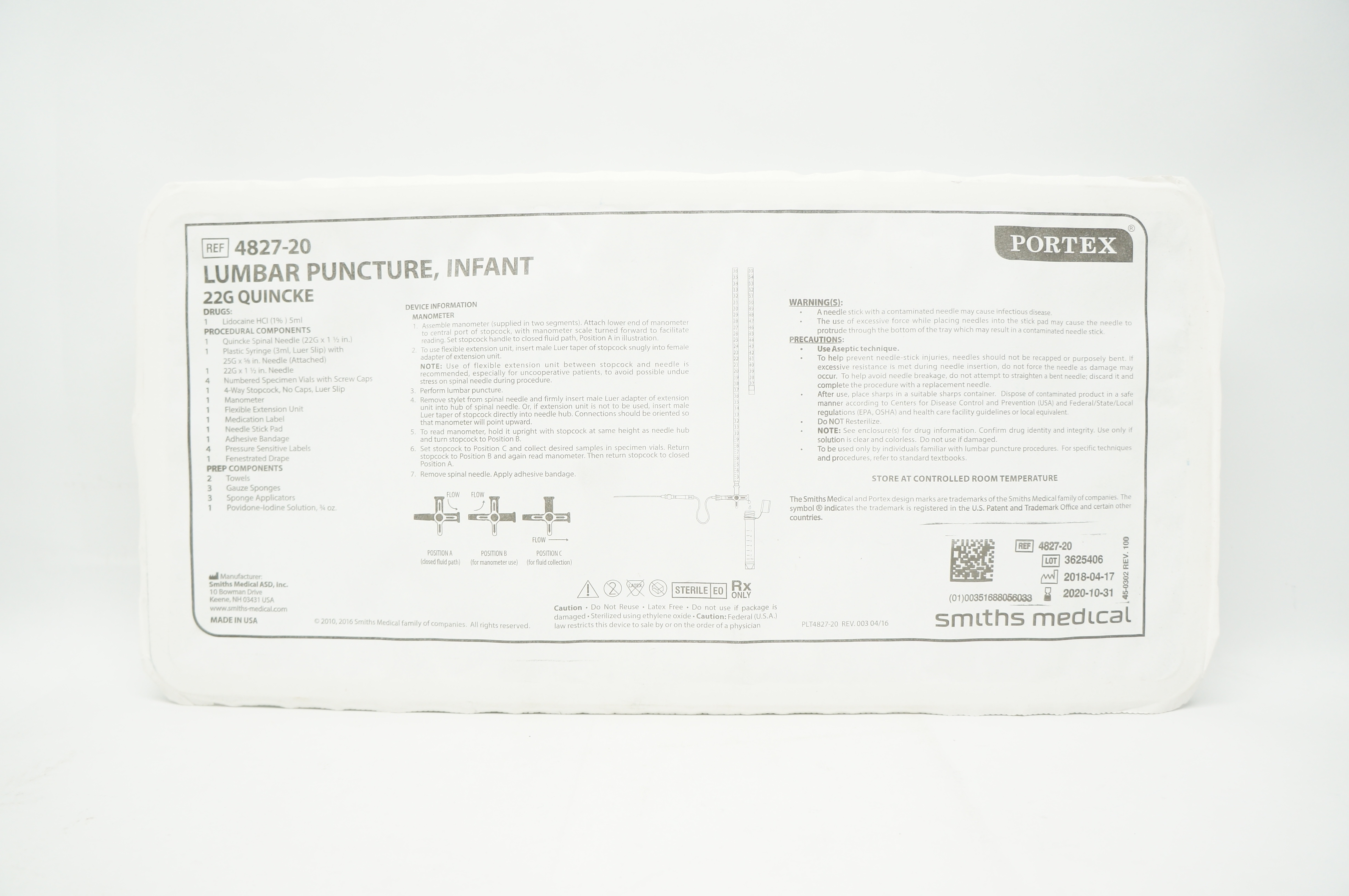 Smiths Medical 4827-20 Portex Lumbar Puncture Infant 22G Quincke (x)