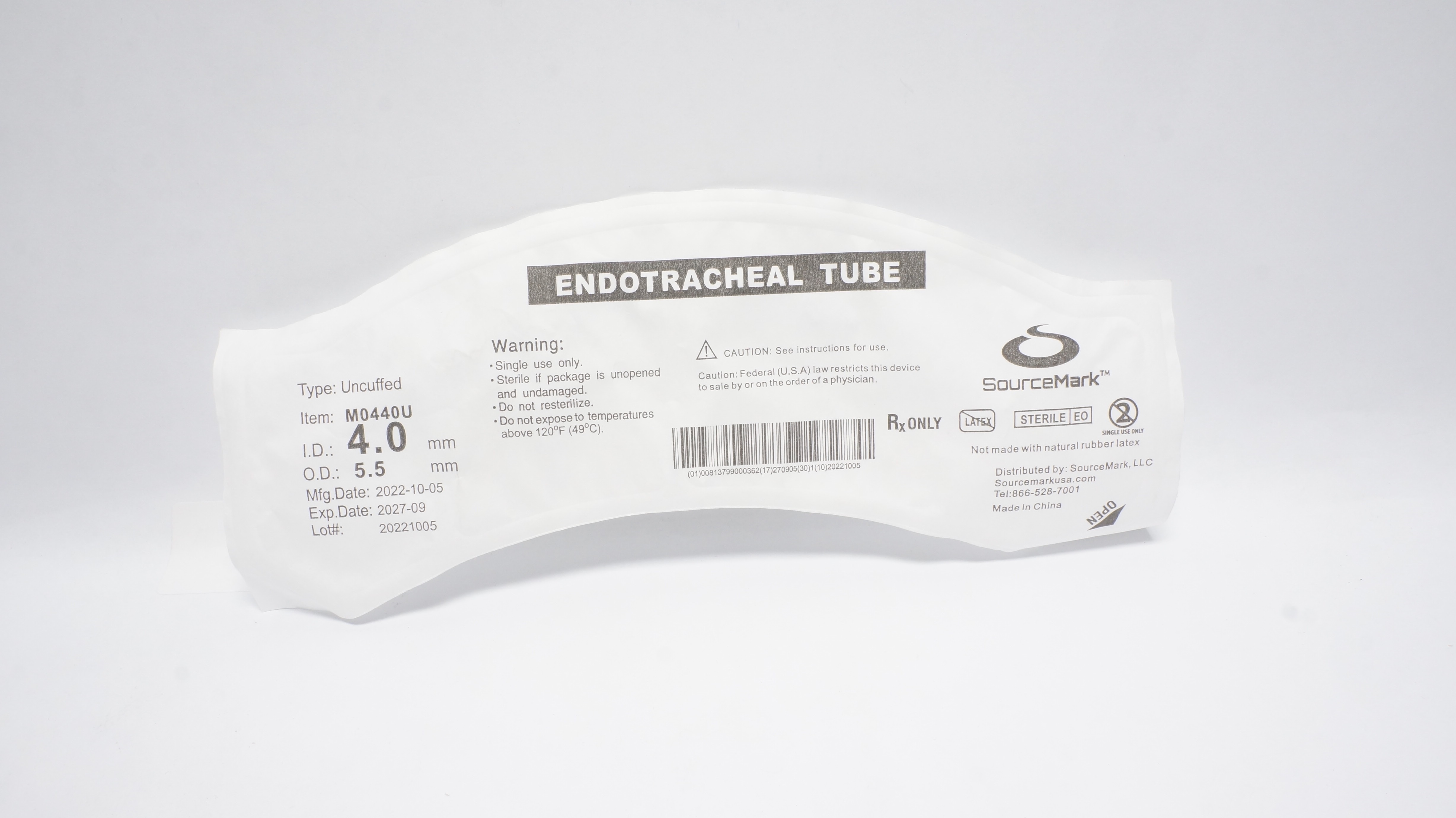SourceMark M0440U Endotracheal Tube 4.0mm I.D.