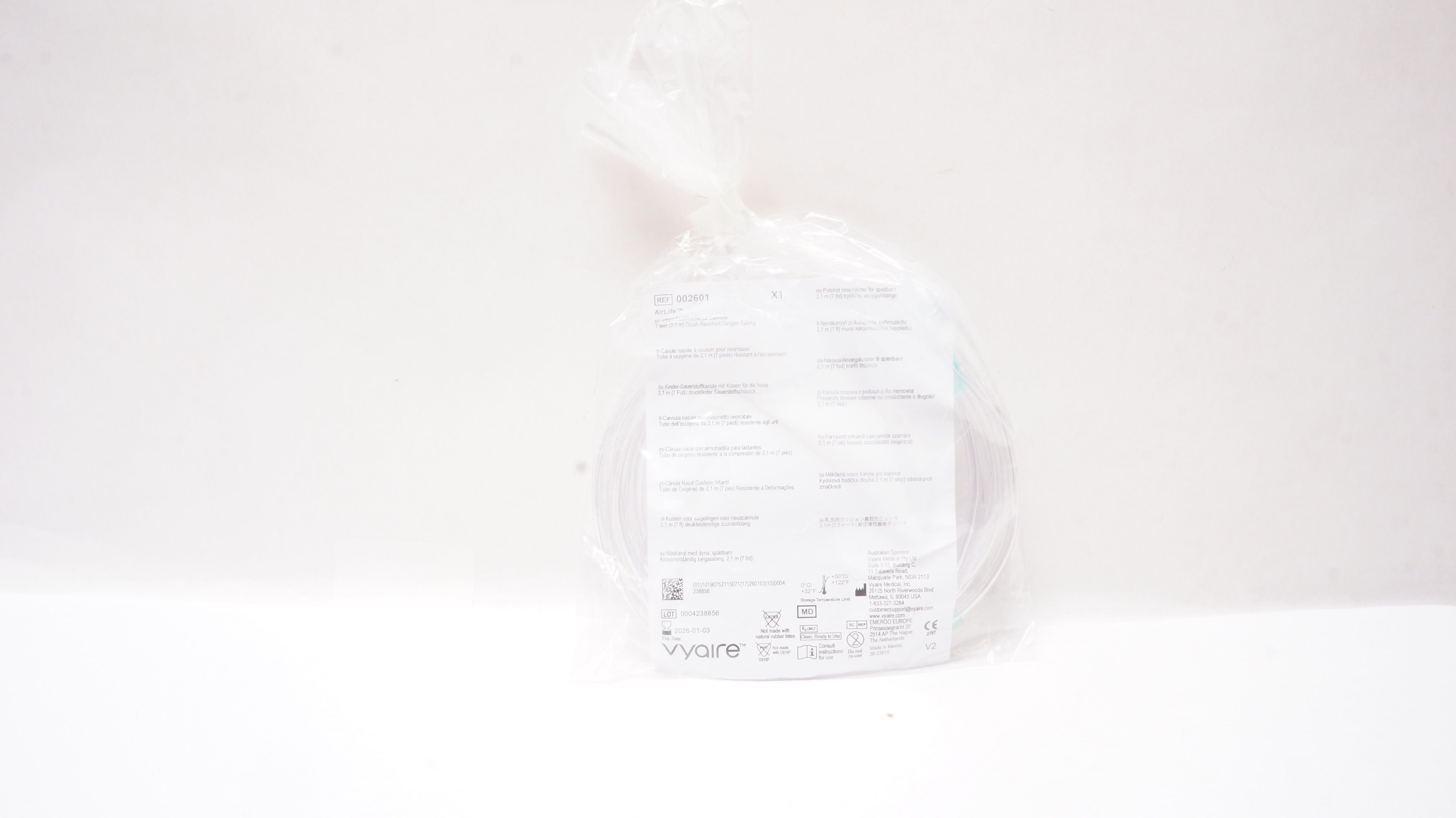 Vyaire 002601 AirLife Infant Cushion Nasal Cannula Crush Resistant 7ft