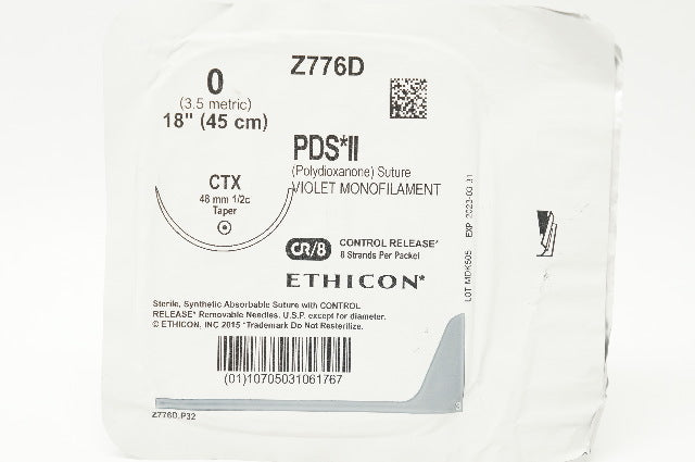 Ethicon Z776D 0 PDS II Violet Monofilament CTX 48mm 1/2c Taper, 18inch