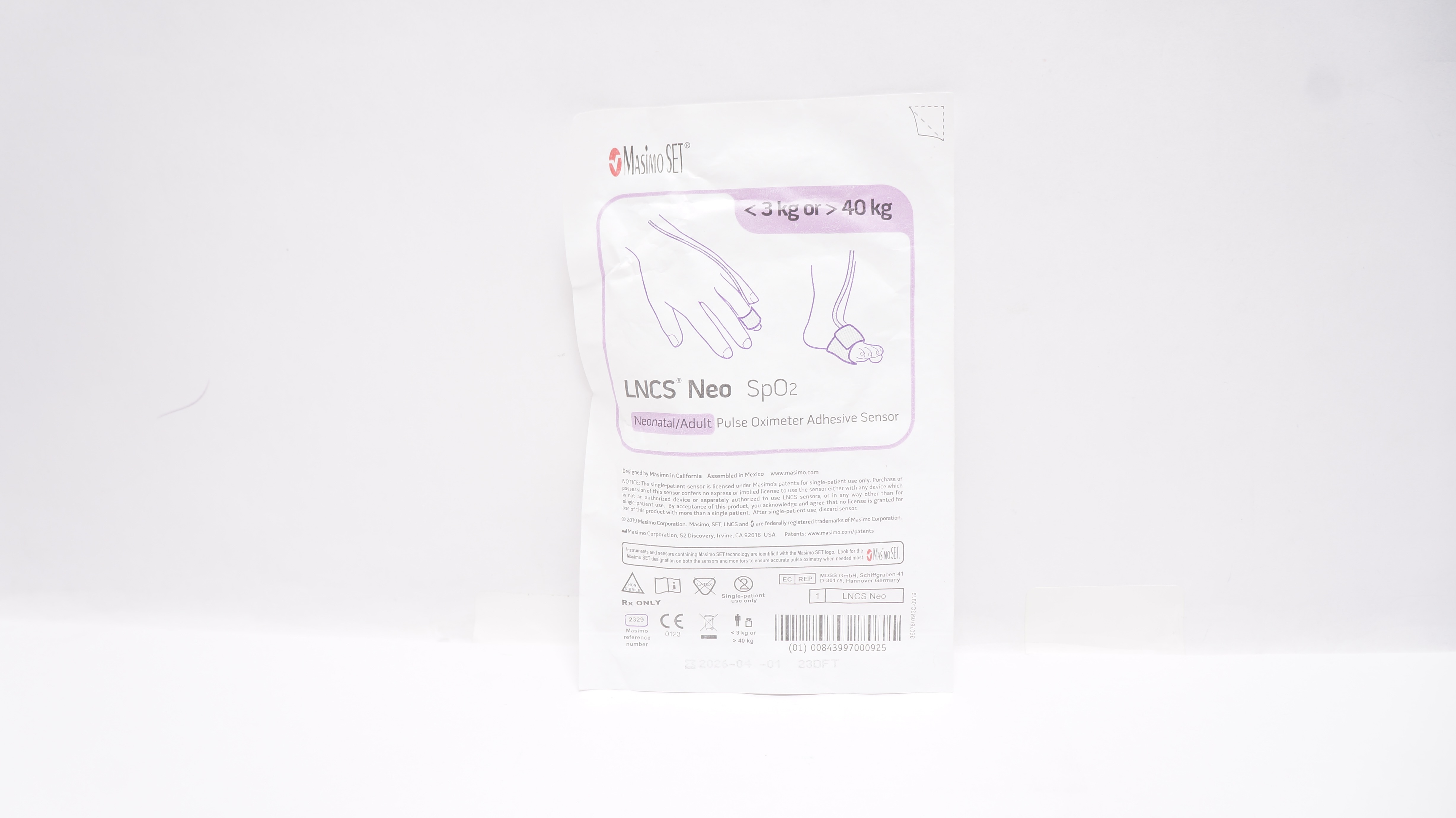 MasimoSet 2329 Neonatal/Adult Pulse Oximeter Adhesive Sensor < 3kg or > 40kg