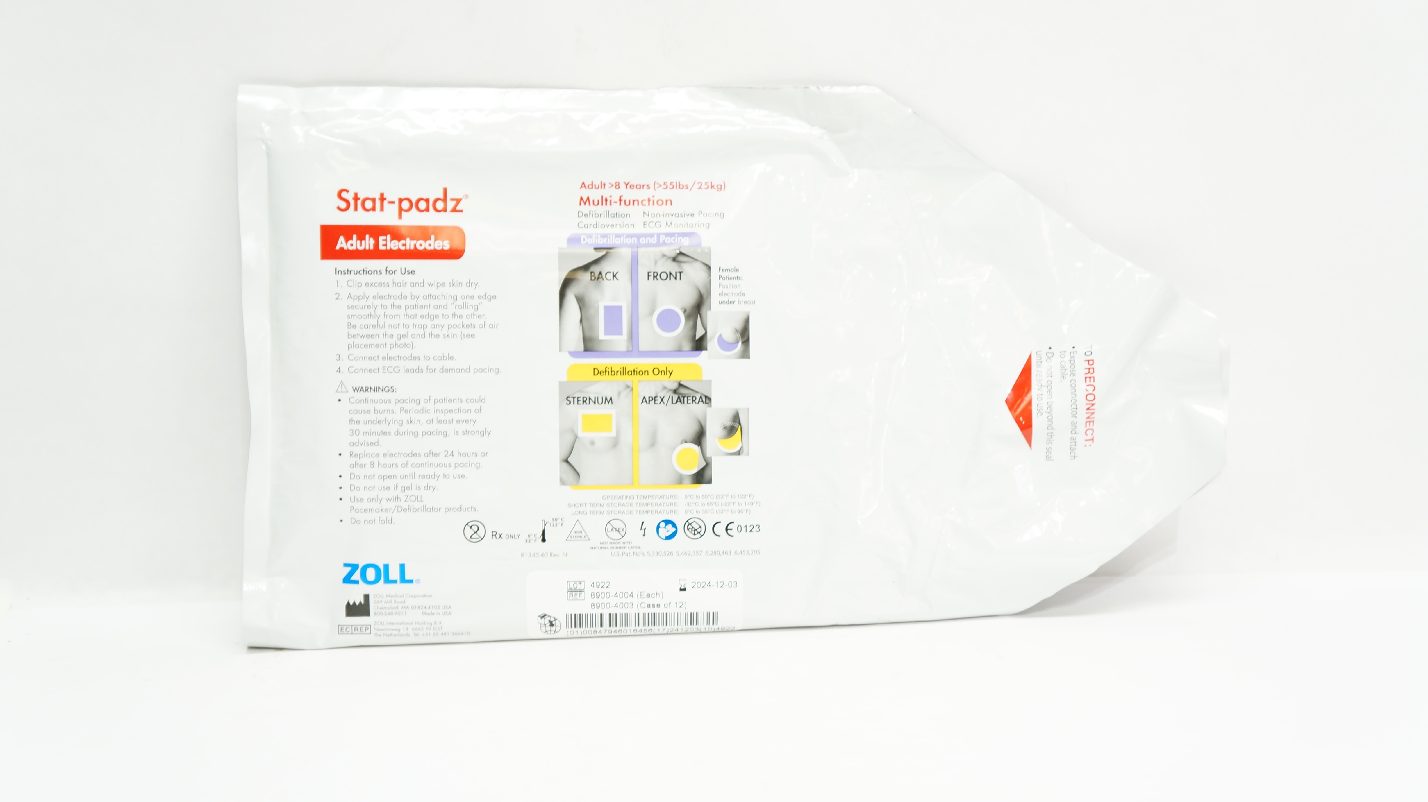 Zoll 8900-4004 Stat-padz Multi-Function Adult Electrodes >8 Years >55 lbs