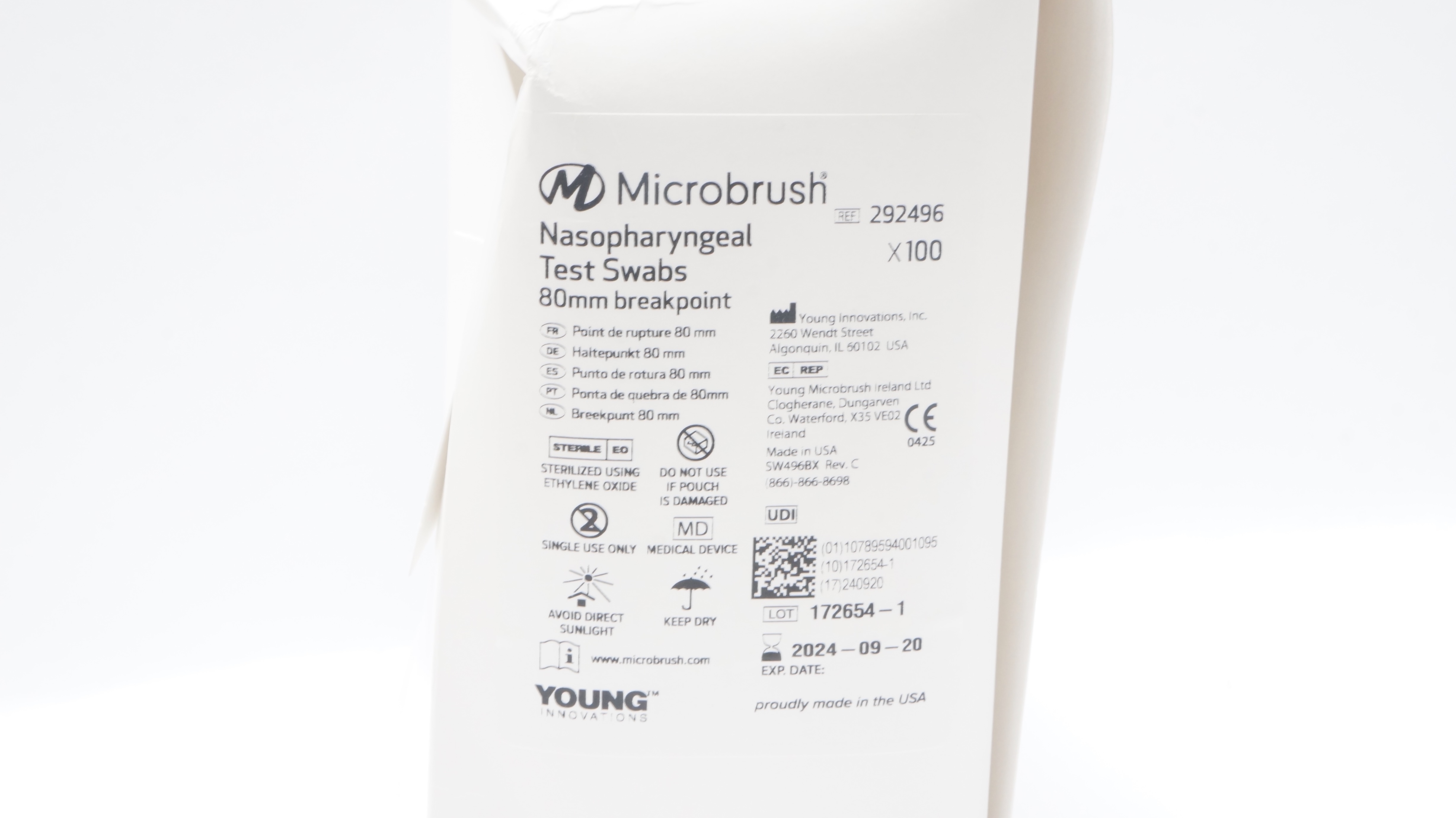 Young 292496 Microbrush Nasopharyngeal Test Swabs 80mm Breakpoint (x)-Box of 100