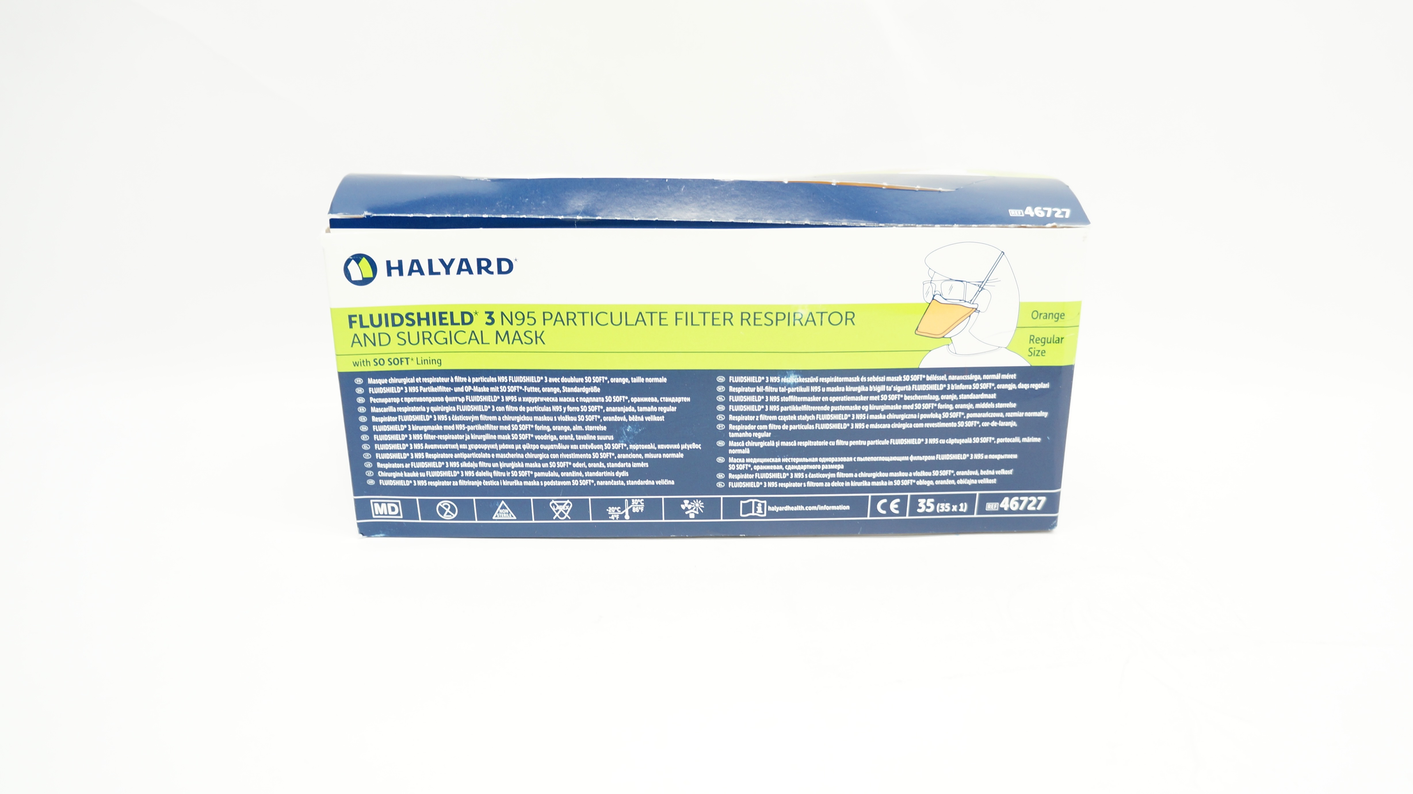 Halyard 46727 FluidShield 3 N95 Filter Respirator And Surgical Mask - Box of 35
