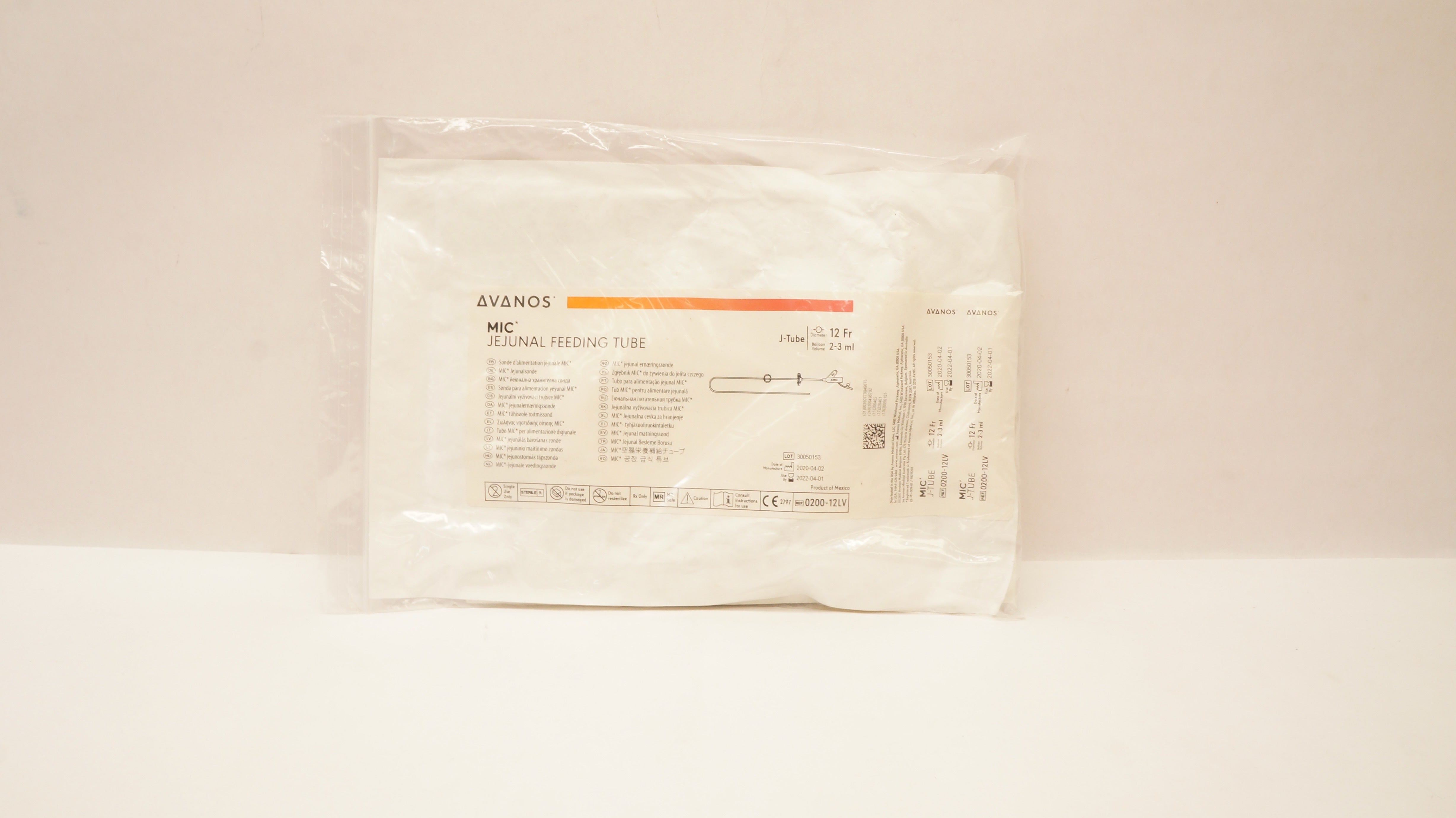 Avanos 0200-12LV MIC Jejunal Feeding Tube J-Tube 12 Fr 2-3mL (x)