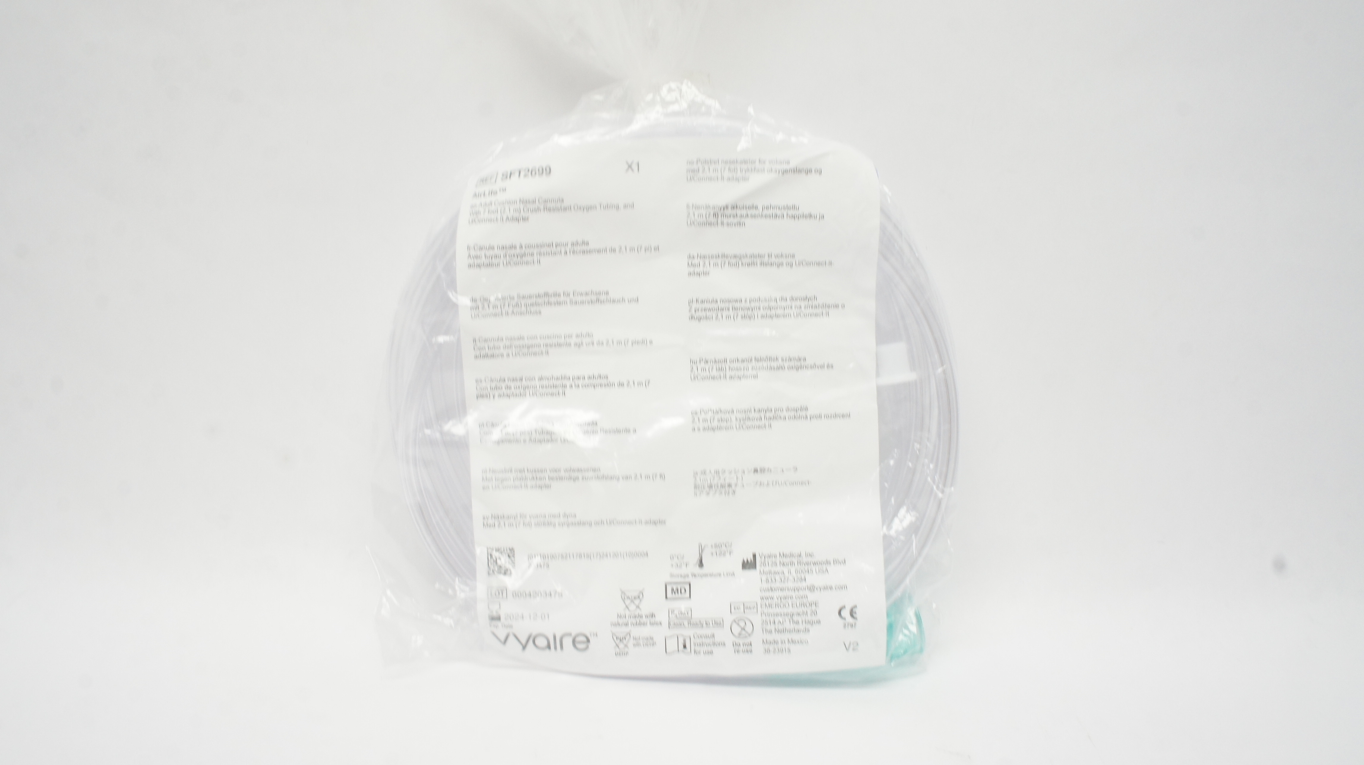 Vyaire SFT2699 AirLife Adult Cushion Nasal Cannula with 7 Foot Tubing & Adapter
