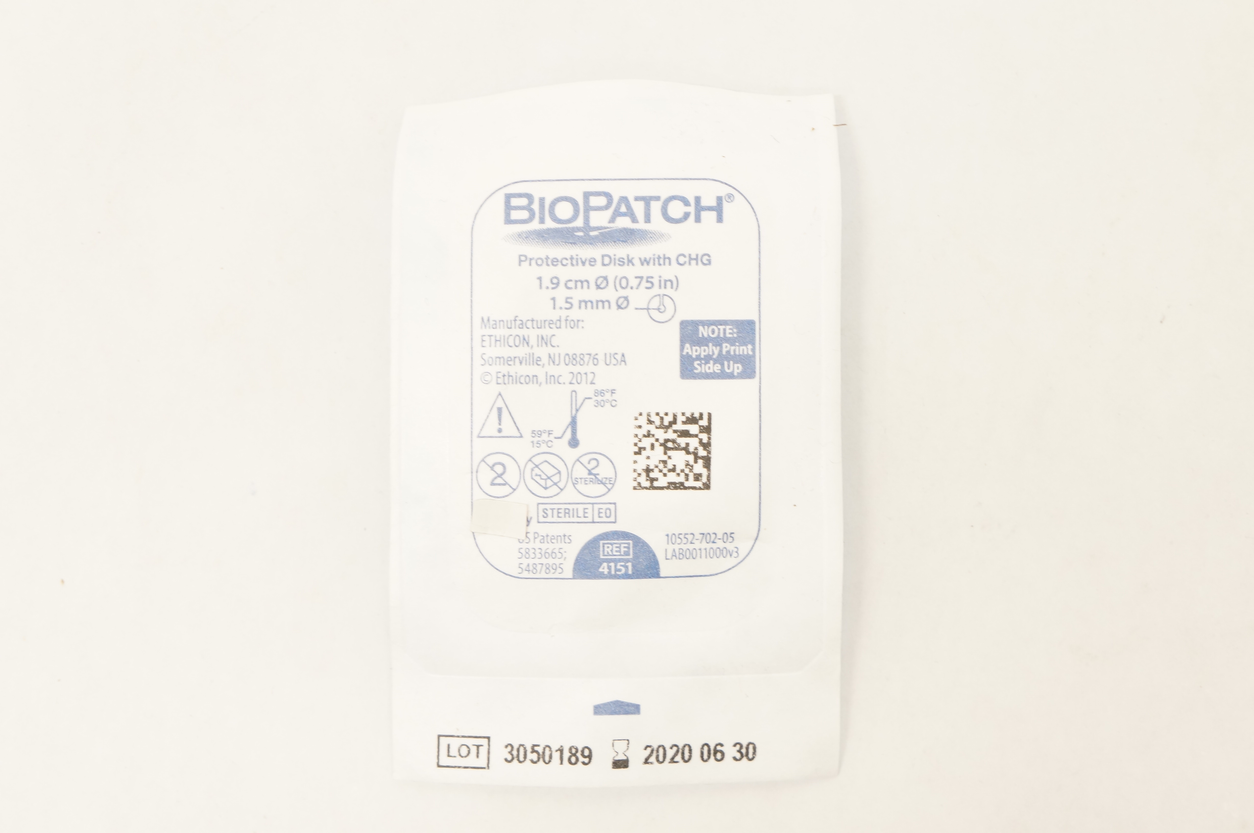 Ethicon 4151 BioPatch Protective Disk with CHG 0.75 inch x 1.5 mm (x)