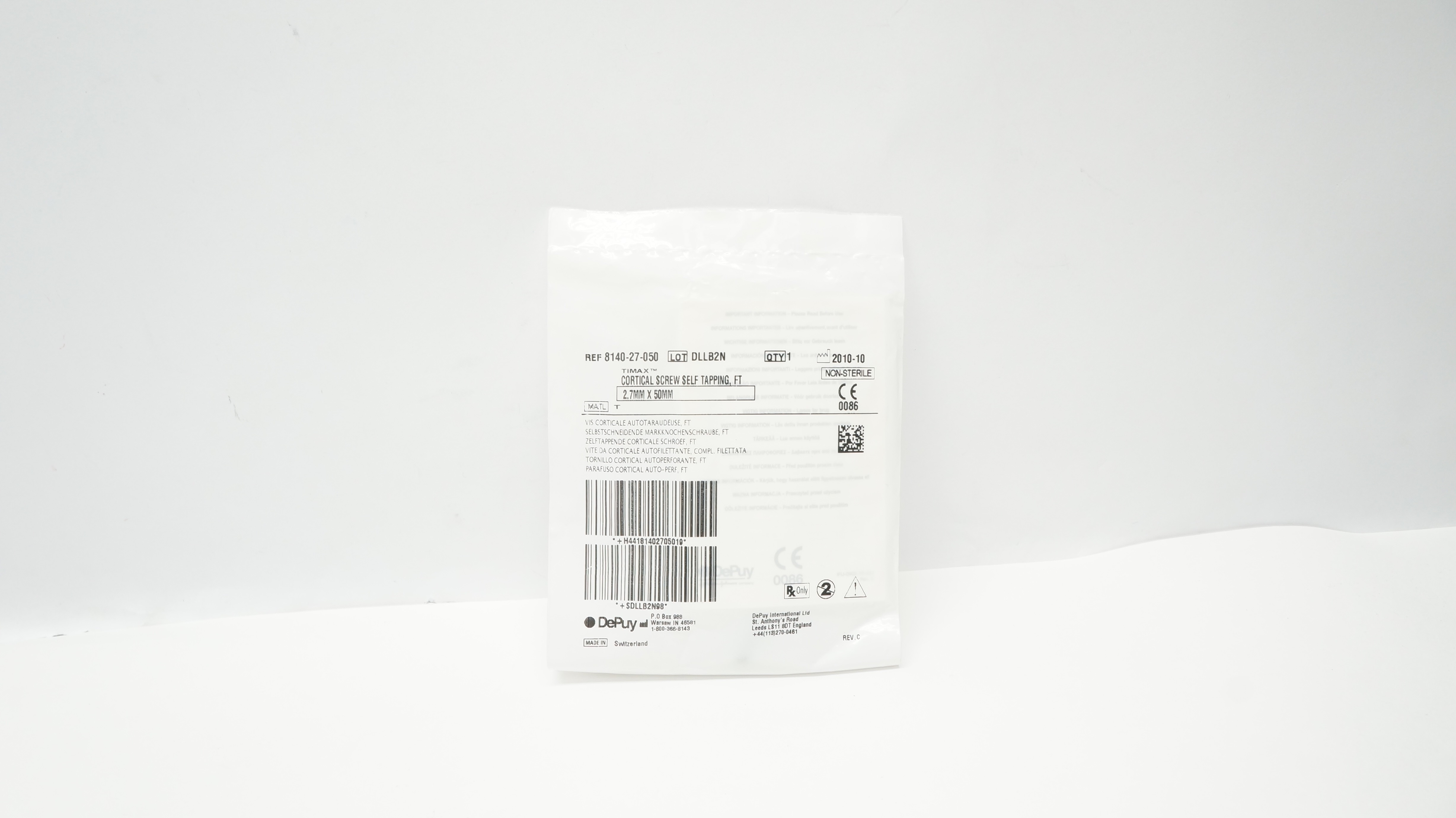 DePuy 8140-27-050 TIMAX 2.7 x 50 mm Cortical Screw, Self Tapping, FT
