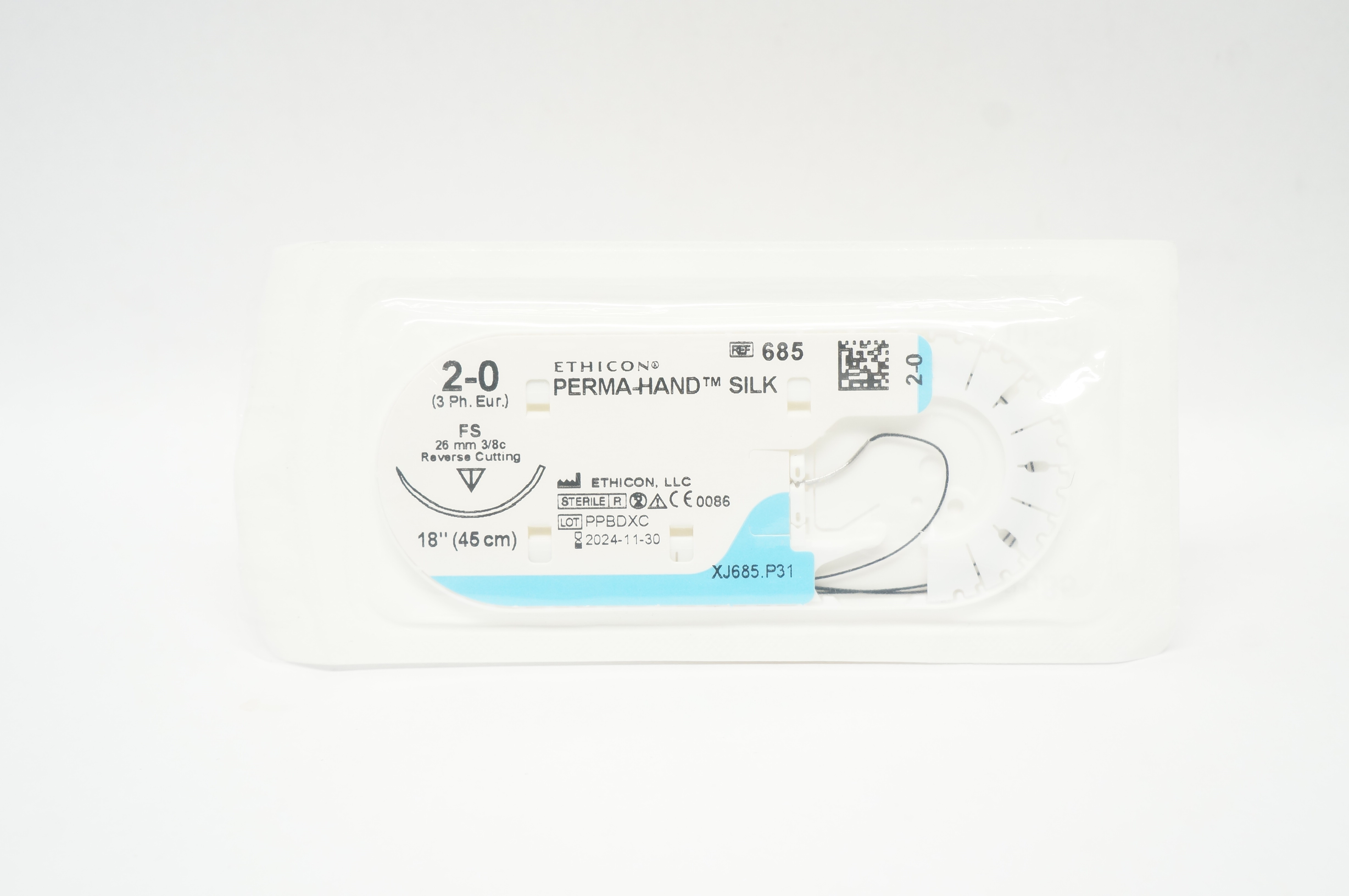 Ethicon 685 2-0 Perma-Hand Silk FS 26mm 3/8c Reverse Cutting, 18inch