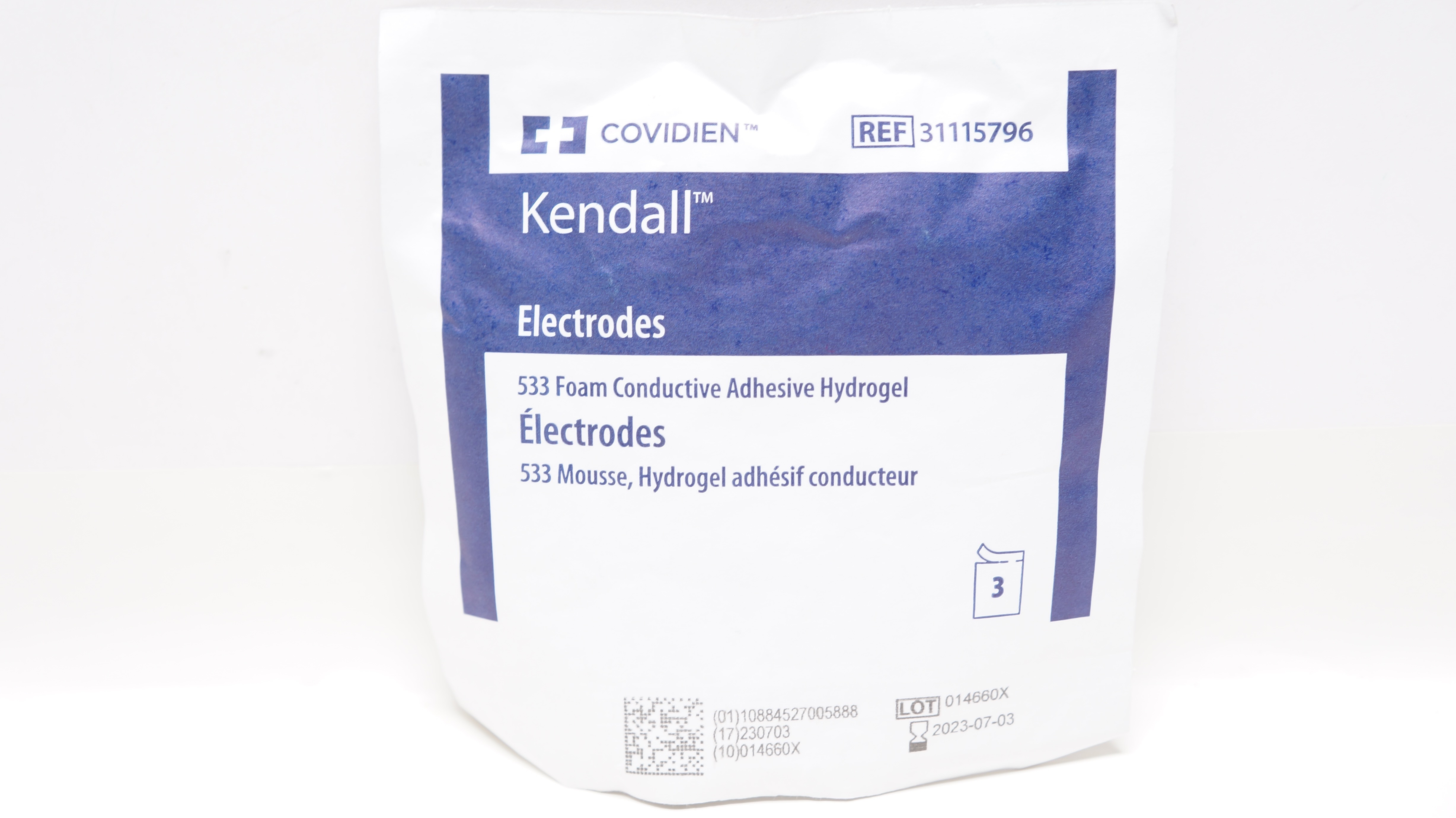 Covidien 31115796 Electrodes 533 Foam Conductive Adhesive Hydrogel (x)-Pack of 3
