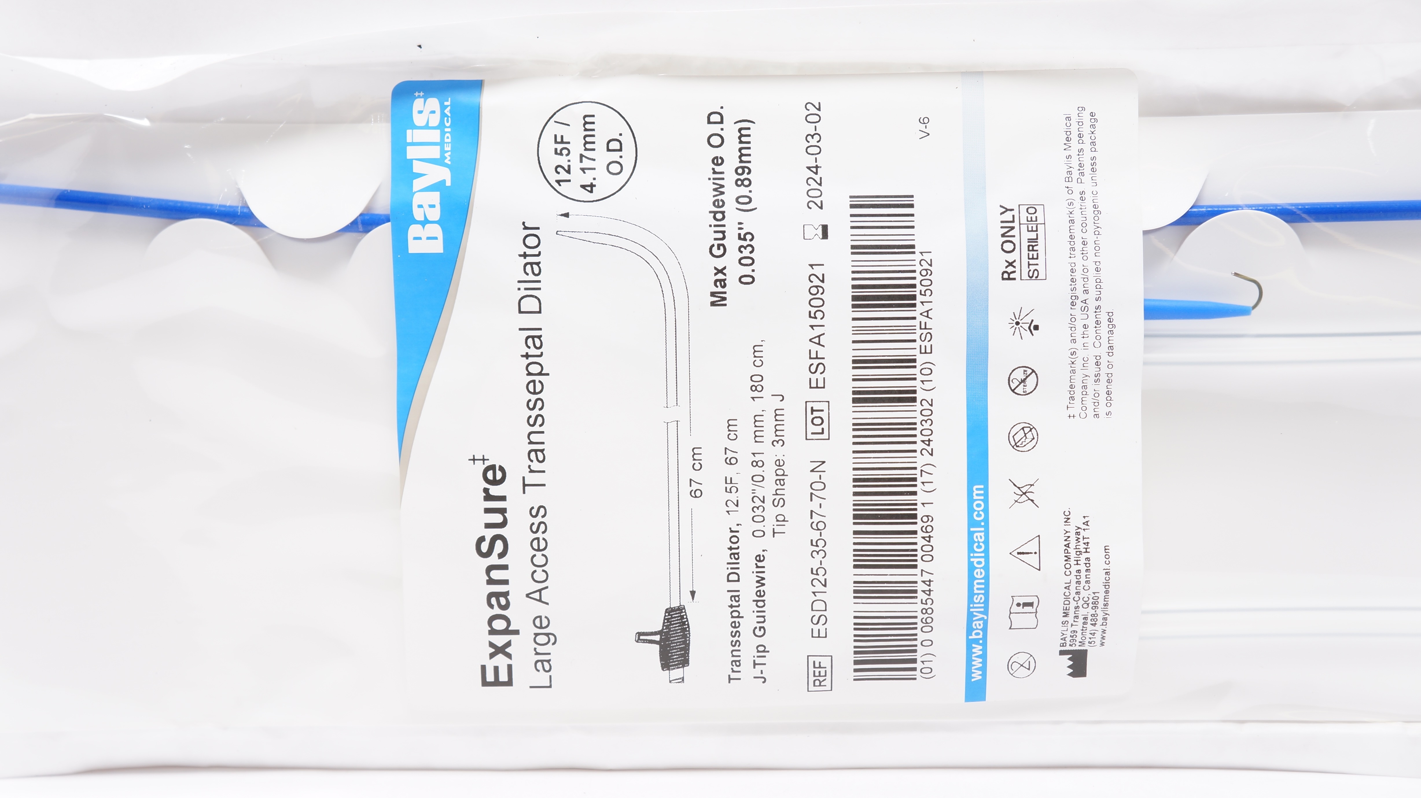 Baylis Medical ESD125-35-67-70-N ExpanSure Transseptal Dilator 12.5F/4.17mm OD