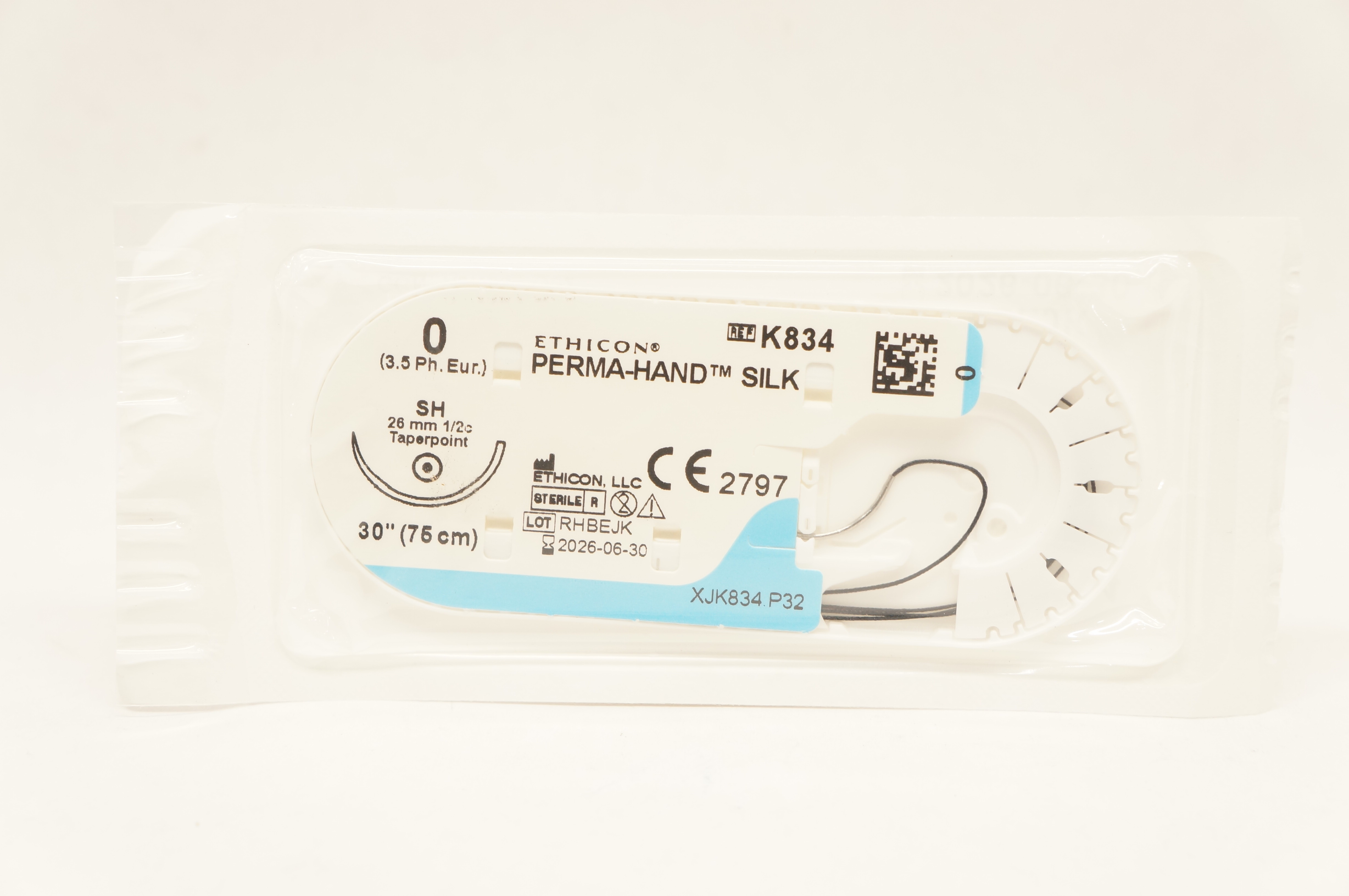 Ethicon K834 0 Perma-Hand Silk Stre SH 26mm 1/2c Taperpoint, 30inch