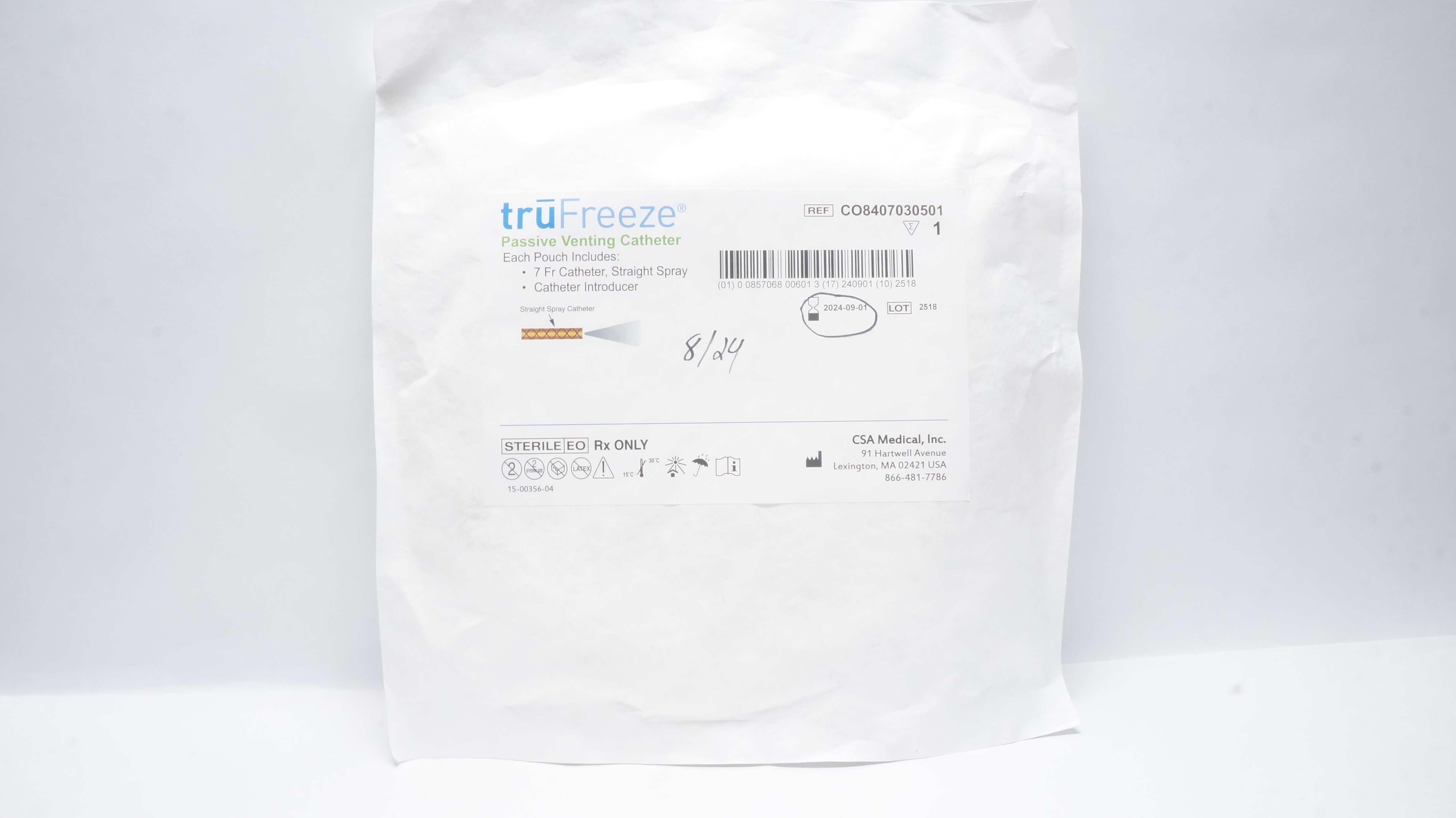 CSA Medical CO8407030501 TruFreeze Passive Venting Cath. 7Fr (x)