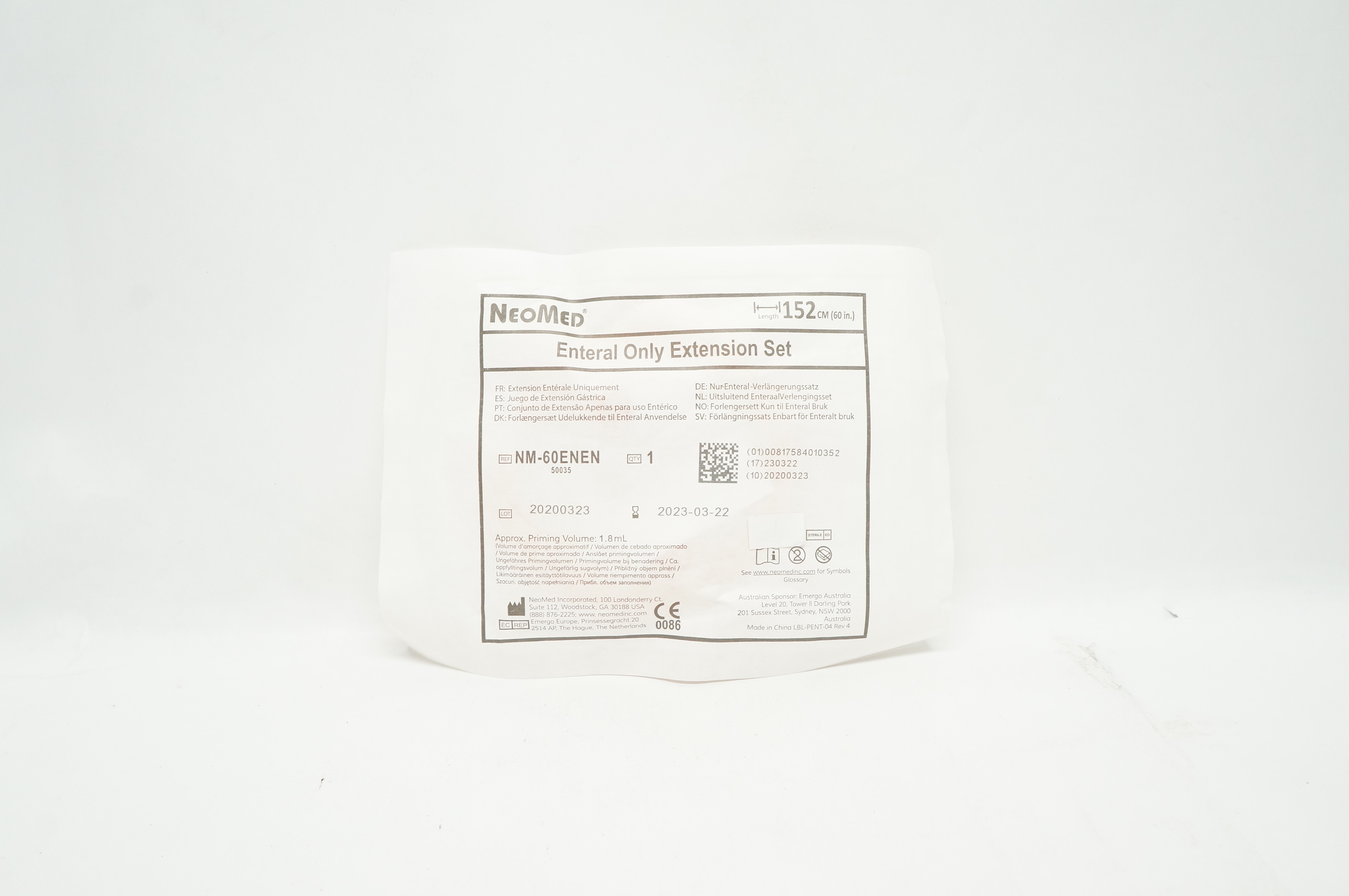 NeoMed NM-60ENEN Enteral Only Extension Set 60inch, Approx. Volume 1.8mL
