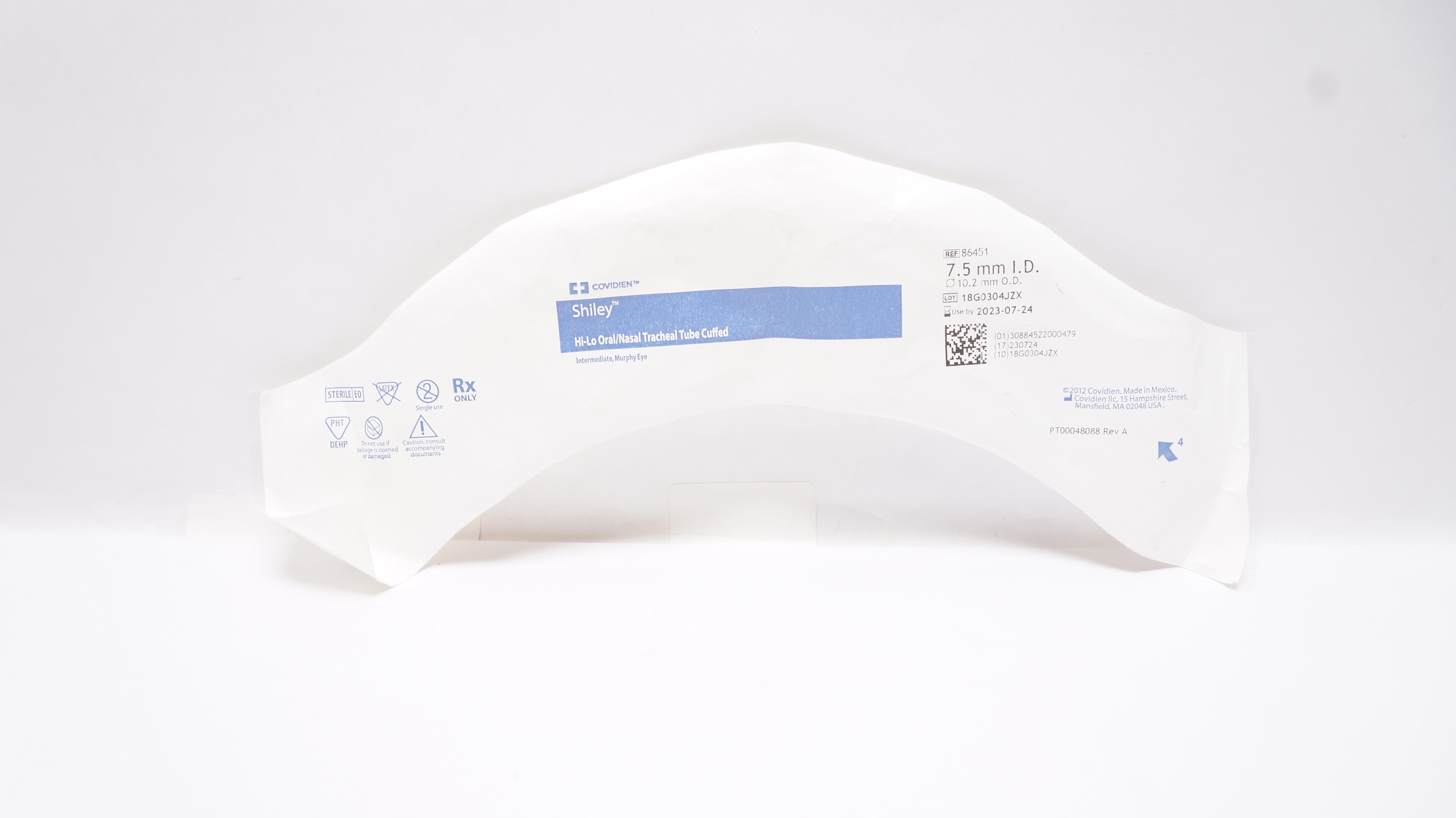 Covidien 86451 Shiley Hi-Lo Oral/Nasal Tracheal Tube Cuffed 7.5ID x 10.2mm OD(x)
