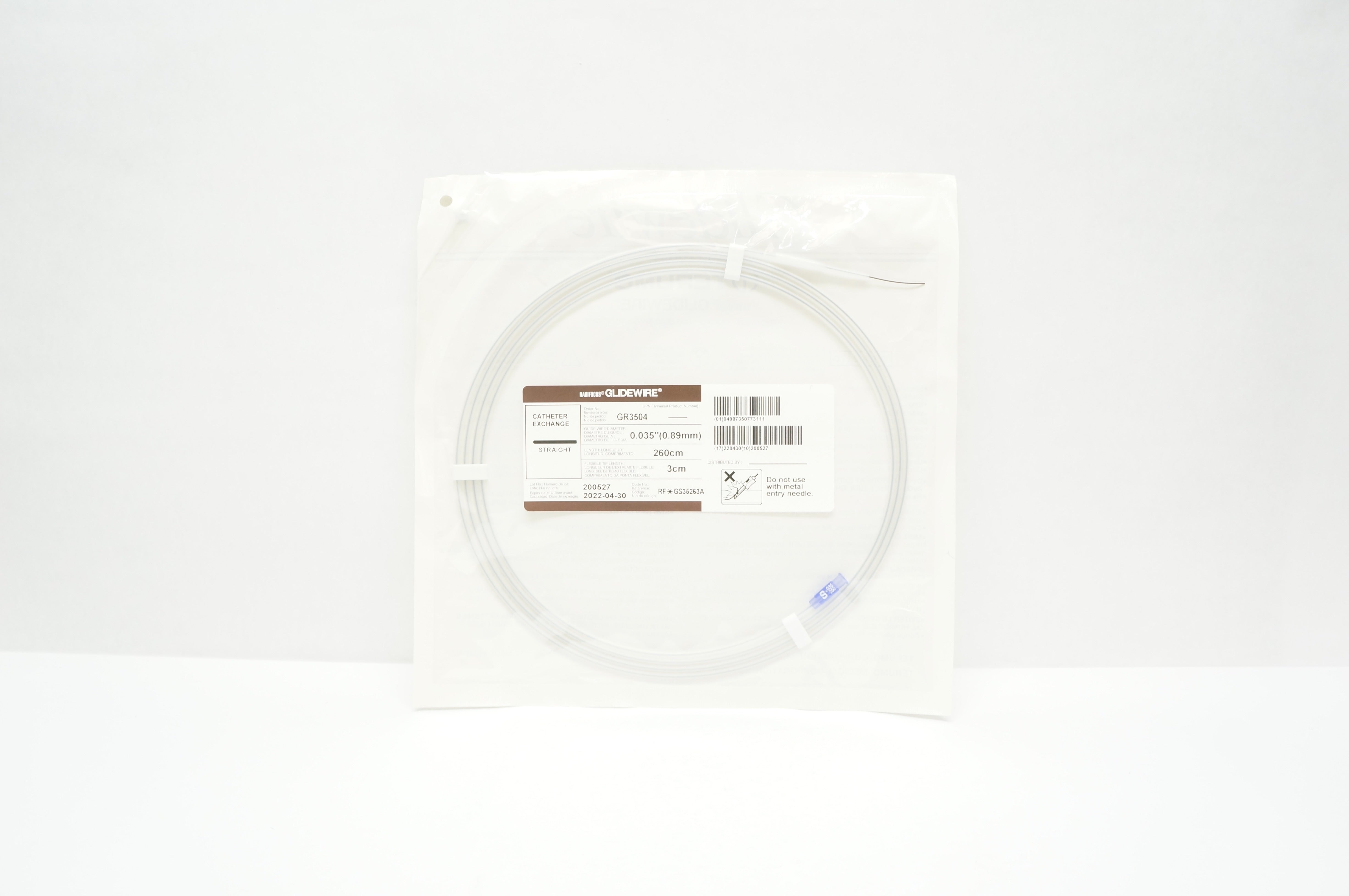 Terumo GR3504 Radiofocus Glidewire Straight 0.035inch x 260cm x 3cm (x)