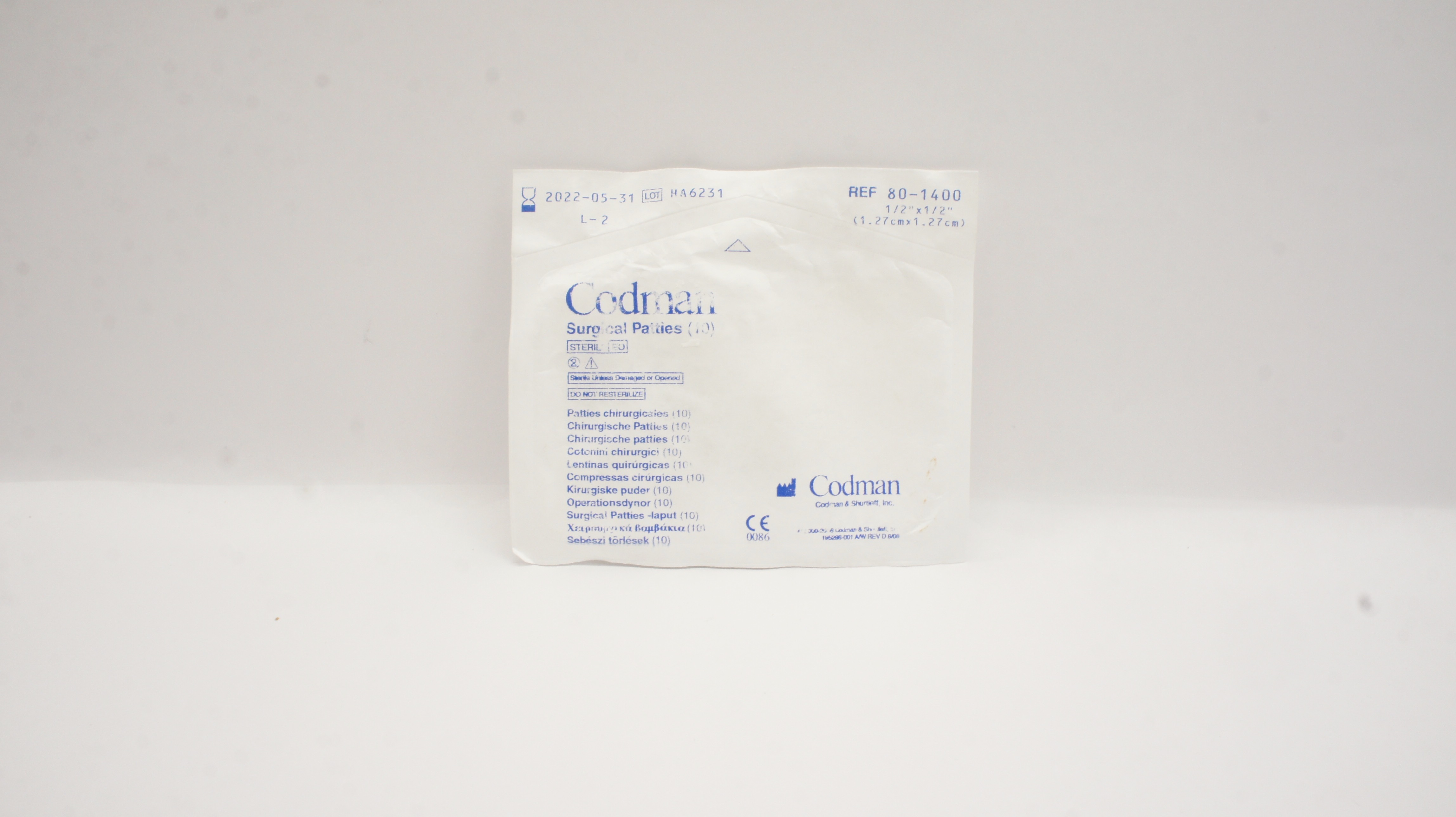Codman 80-1400 Surgical Patties 1/2inch x 1/2inch (x) - Pack of 10