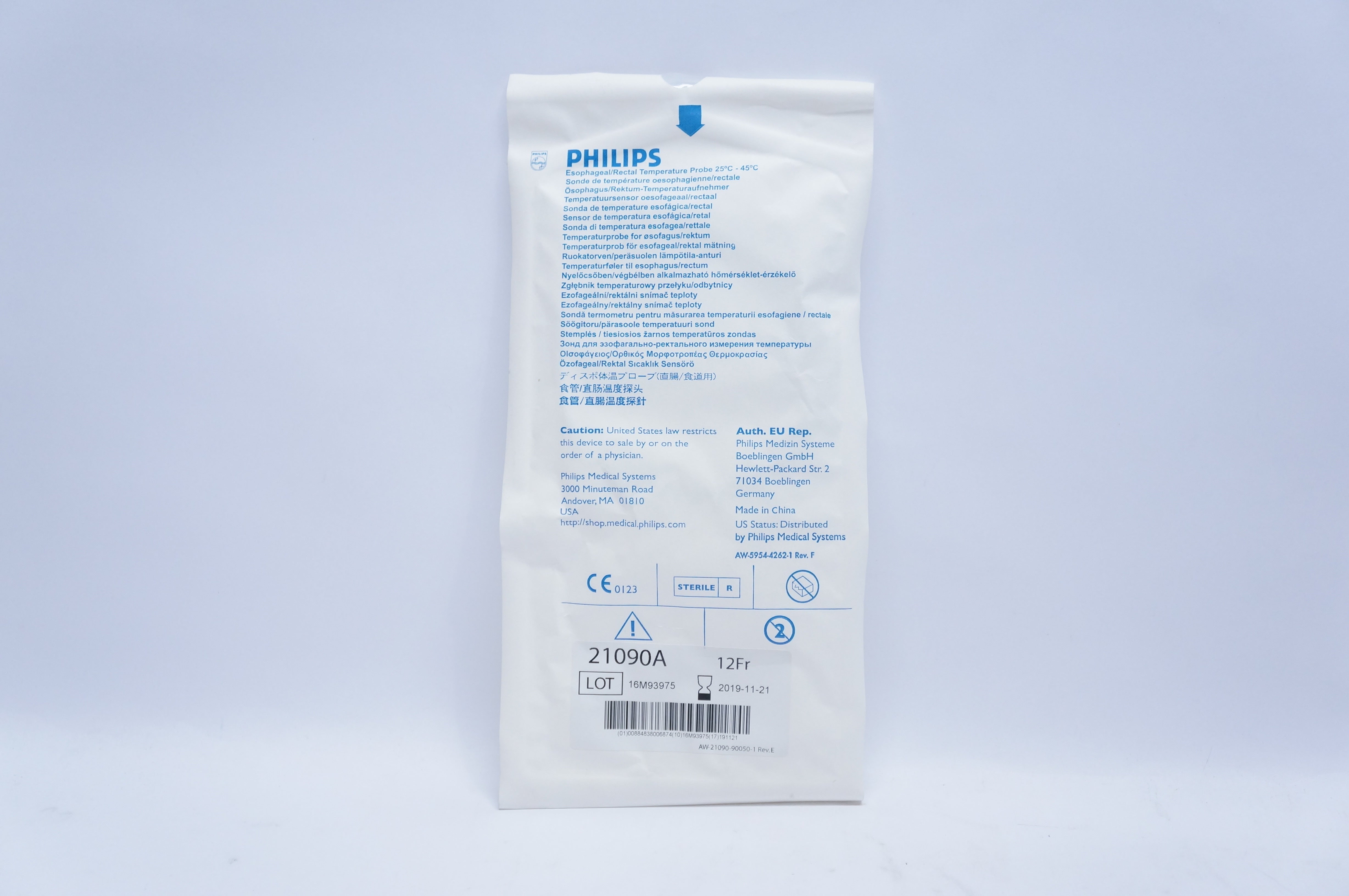 Philips 21090A Esophageal/Rectal Temperature Probe 12Fr 25C -45C (x)