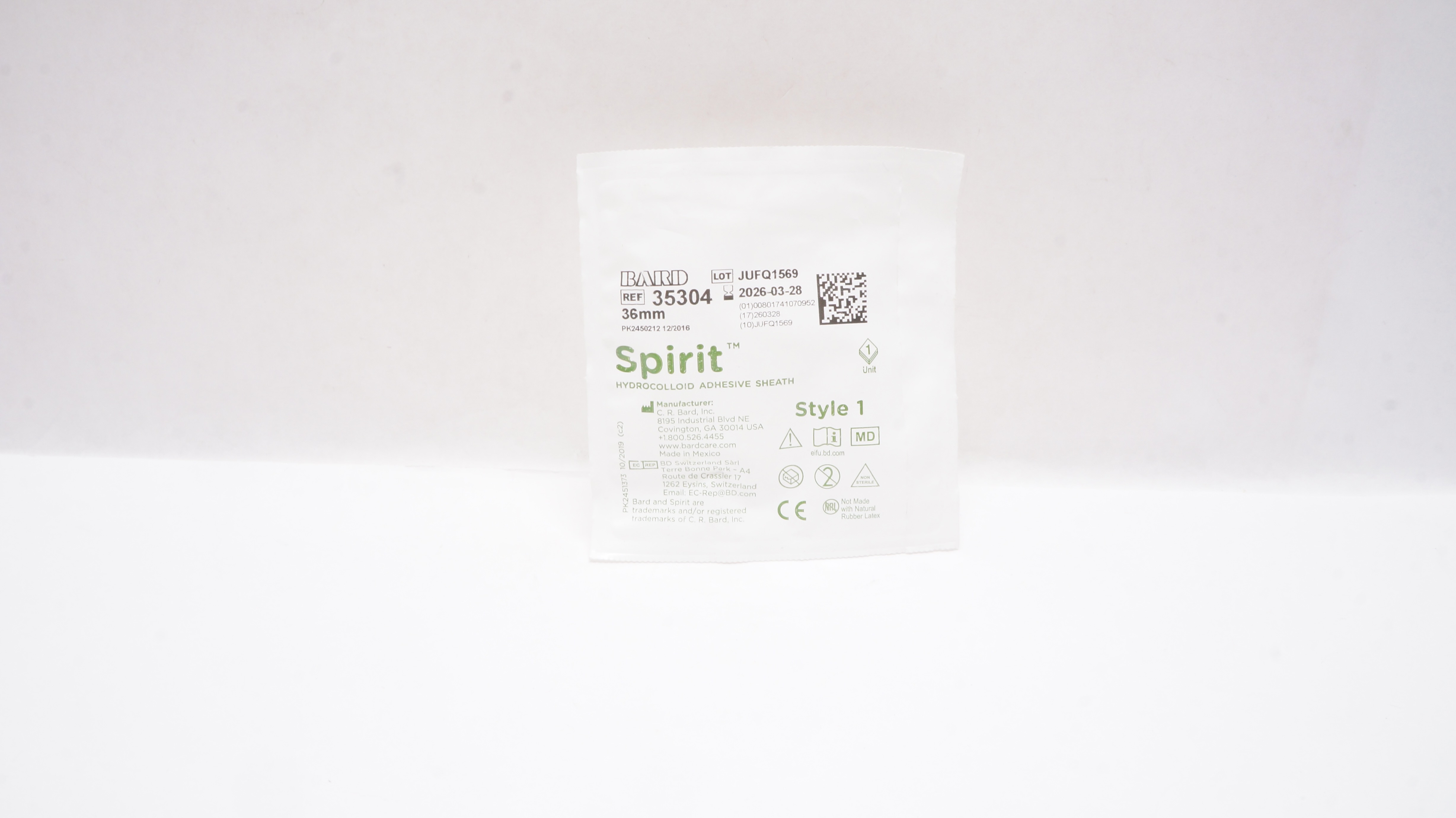 Bard 35304 Spirit Hydrocolloid Adhesive Sheath 36mm, Style 1
