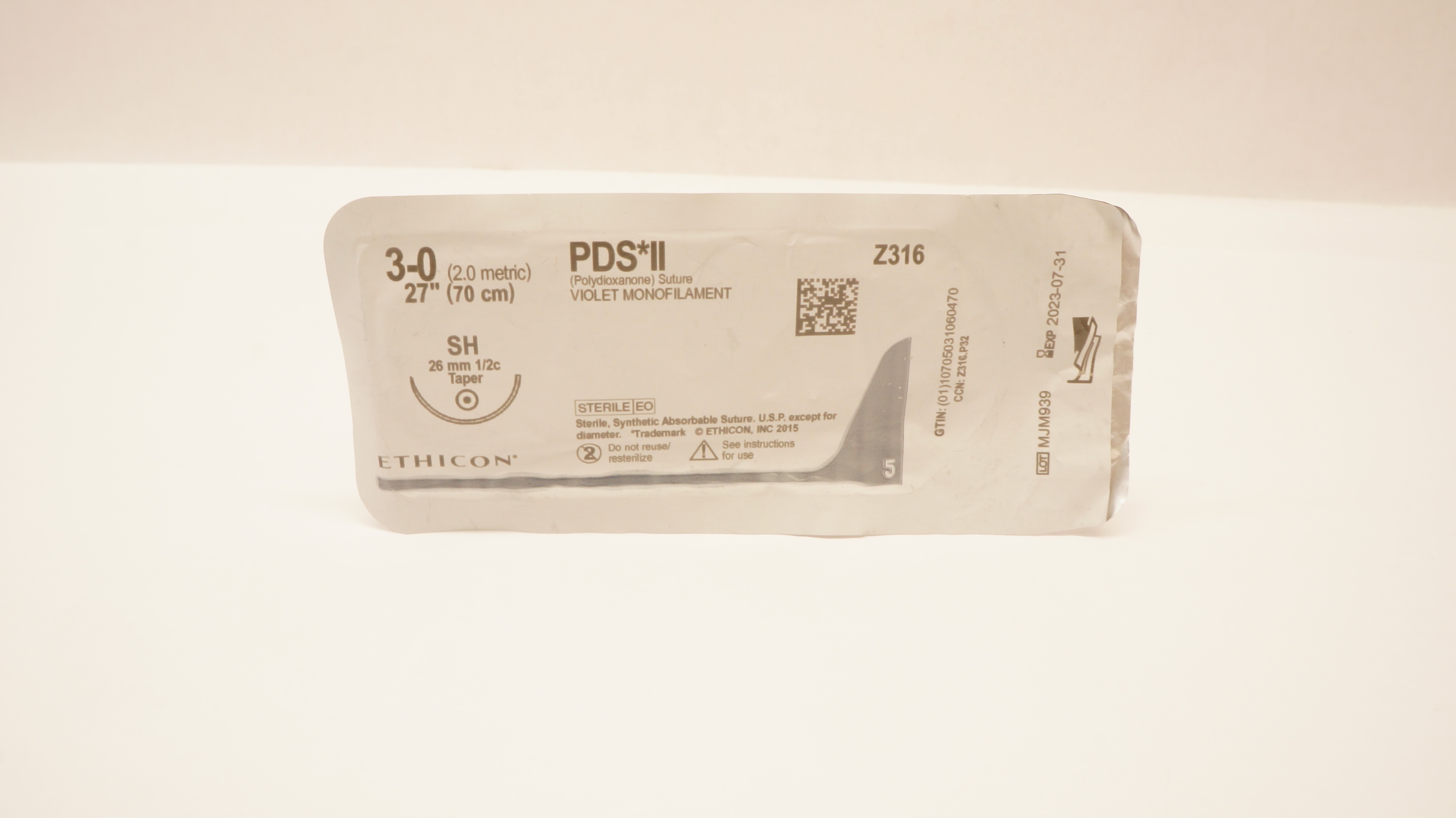 Ethicon Z316 3-0 PDS II VIOLET MONOFILAMENT, SH, 26mm 1/2c Taper, 27inch