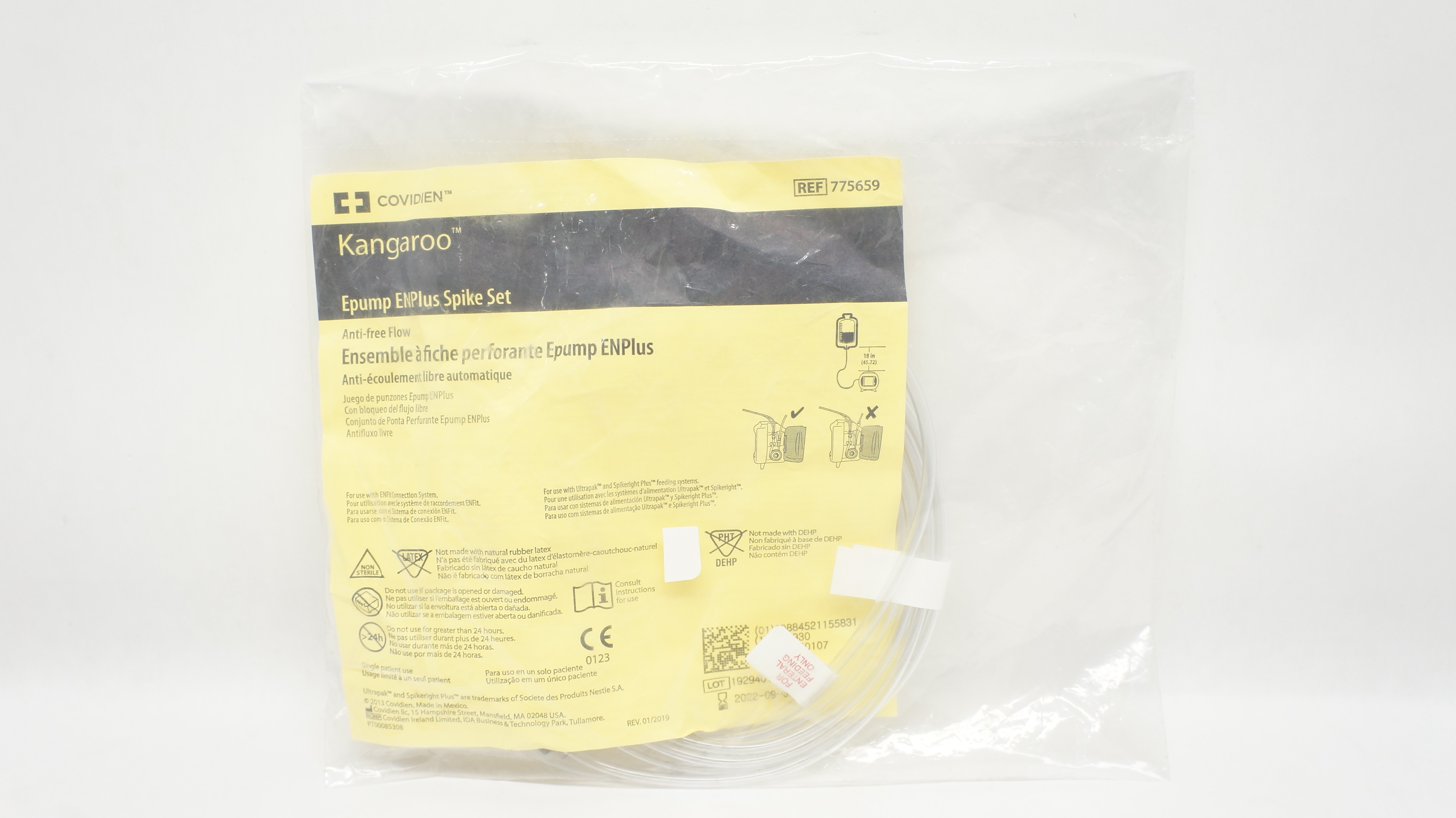 Covidien 775659 Kangaroo Epump ENPlus Spike Set Anti-Free Flow