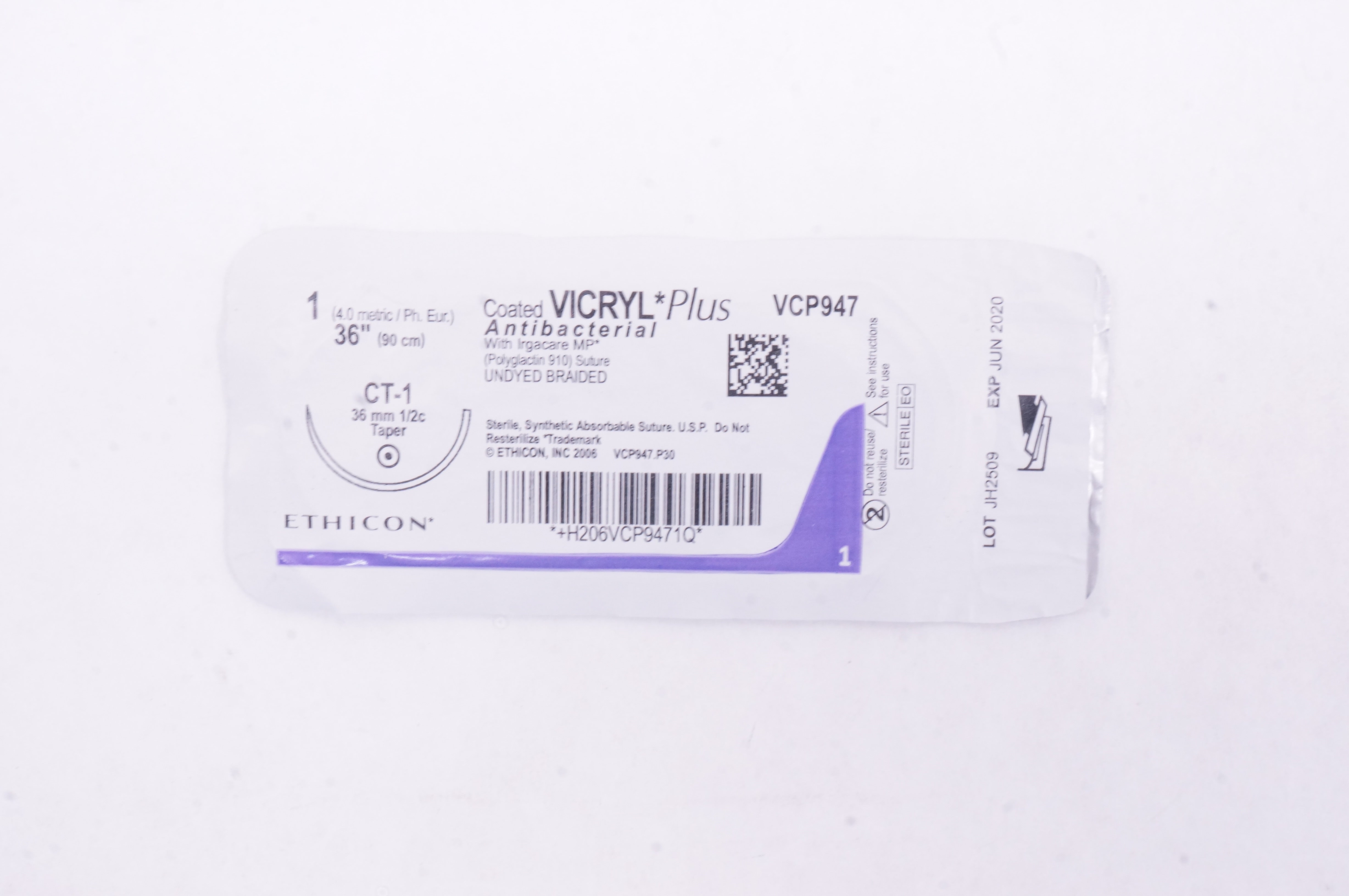 Ethicon VCP947 1 VICRYL Plus, CT-1, 36mm 1/2c Taper, 36inch (x)