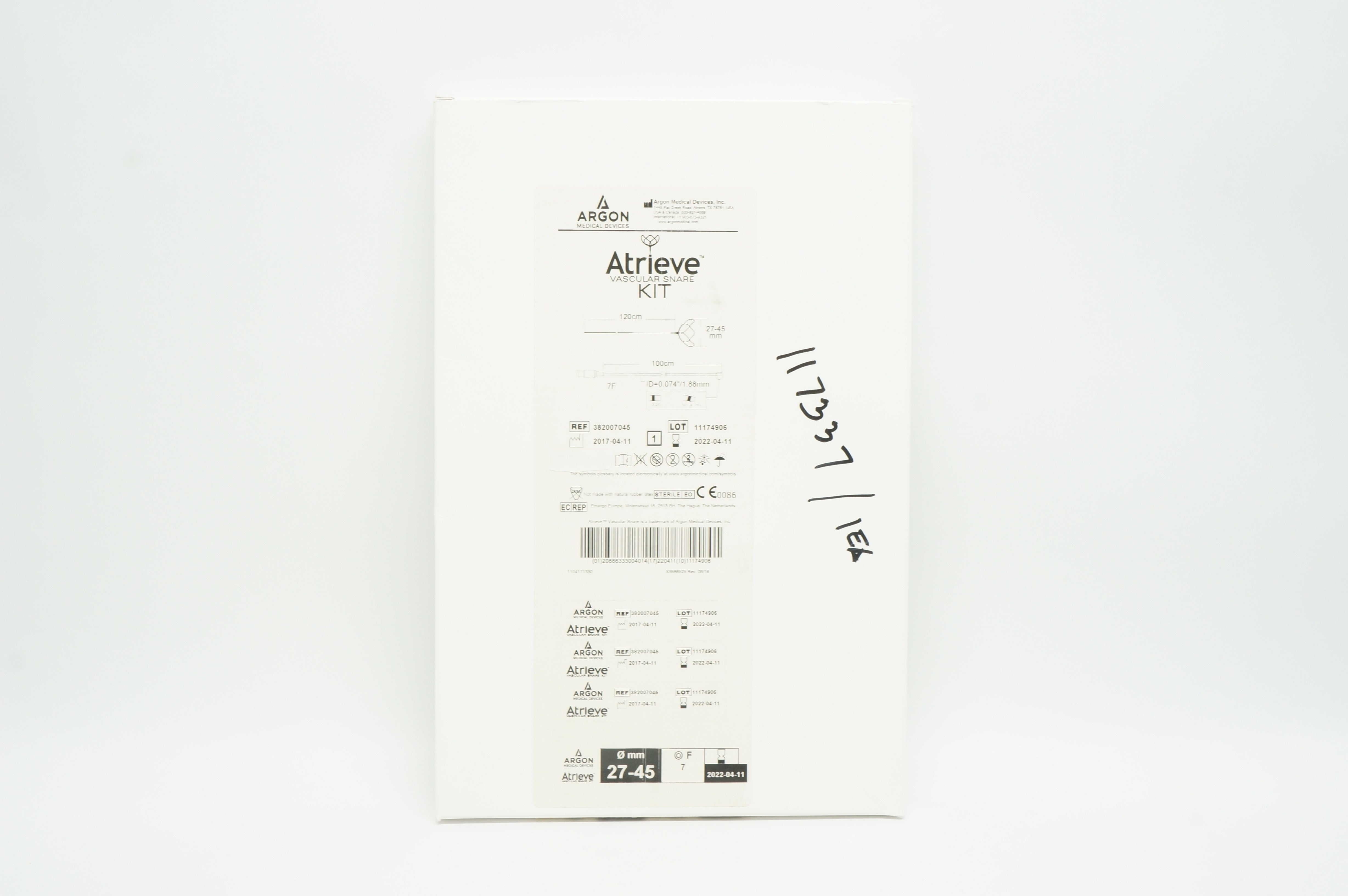 Argon 382007045 Atrieve Vascular Snare Kit 7F x 100cm x.074in.,120cm x 27-45mm