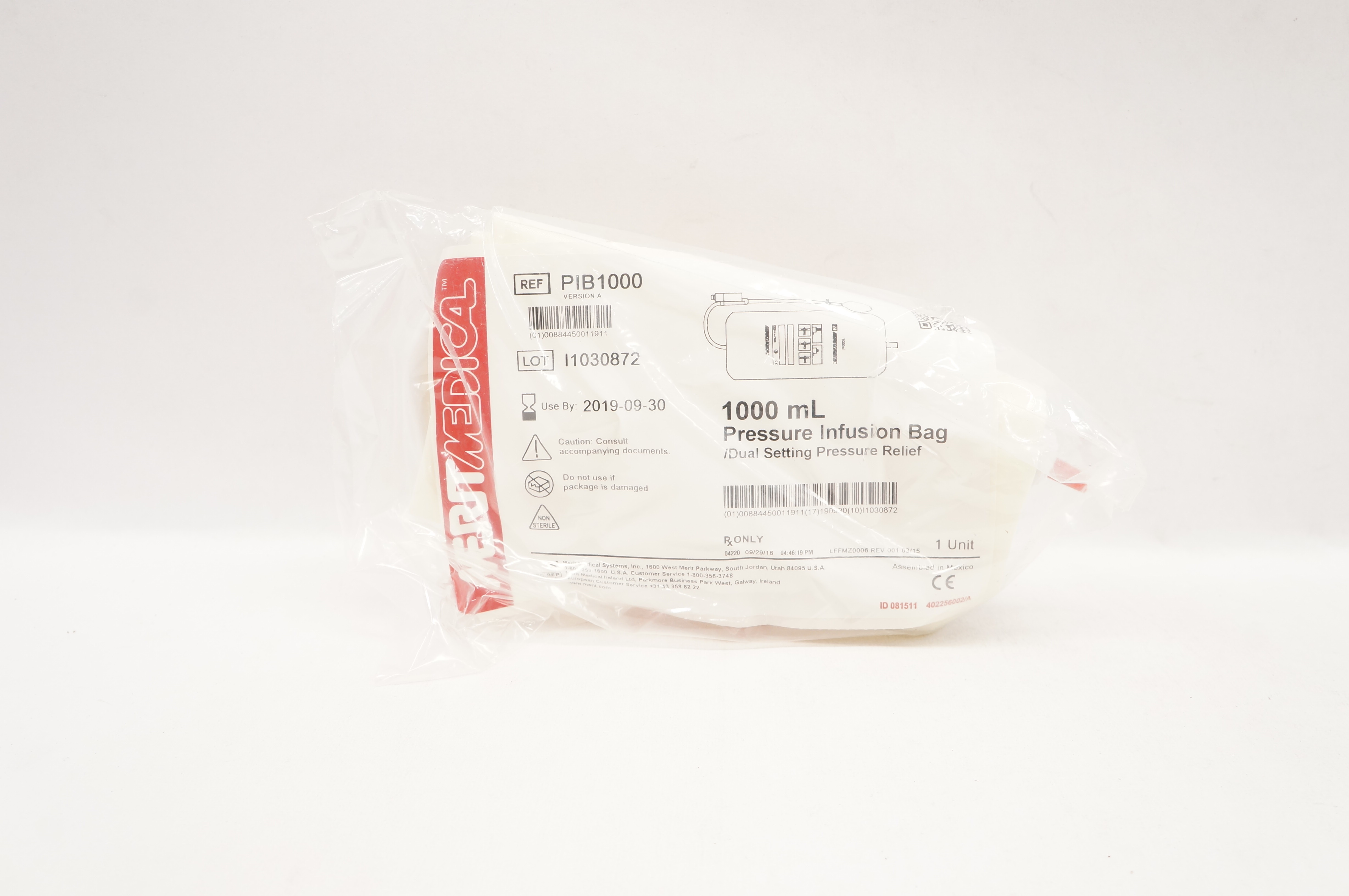 Merit Medical PIB1000 1000mL Pressure Infusion Bag Dual Setting Pressure (x)